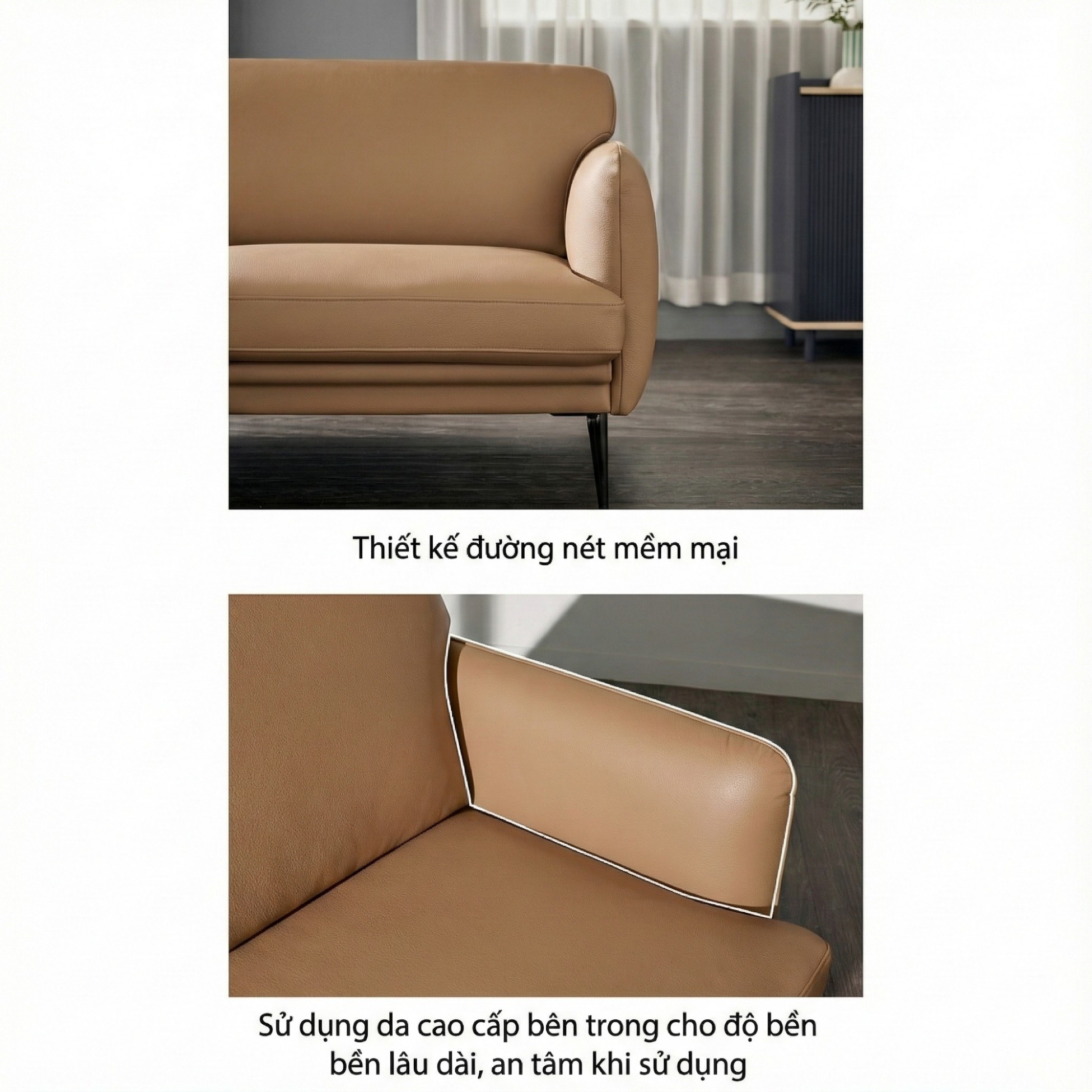 Sofa DELICA – Sofa Da Băng Đôi Cao Cấp Nhỏ Gọn Cho Phòng Khách Mini