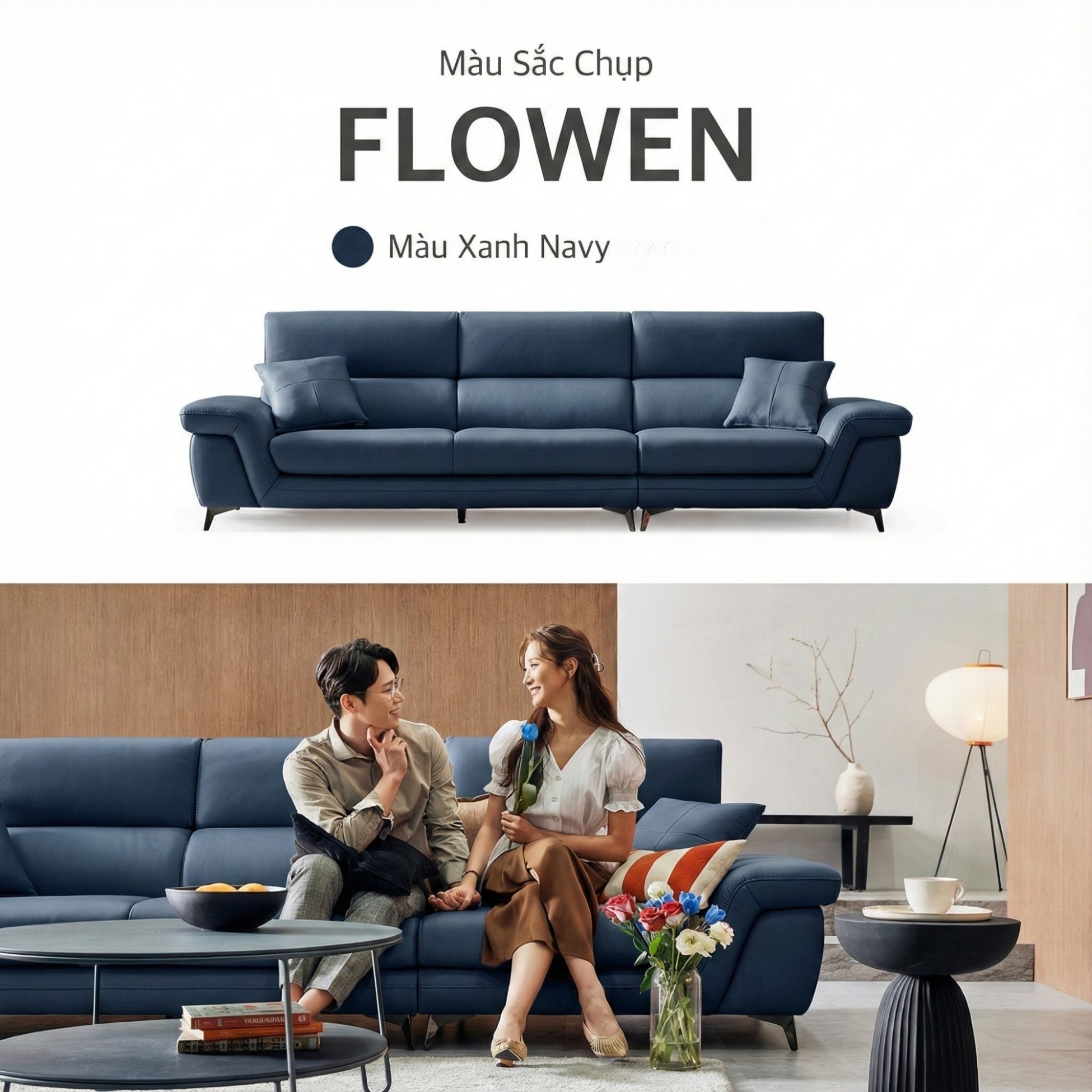 Sofa FLOWEN – Sofa Băng Hiện Đại 4 Chỗ Bọc Da Cao Cấp Êm Ái Thoải Mái 