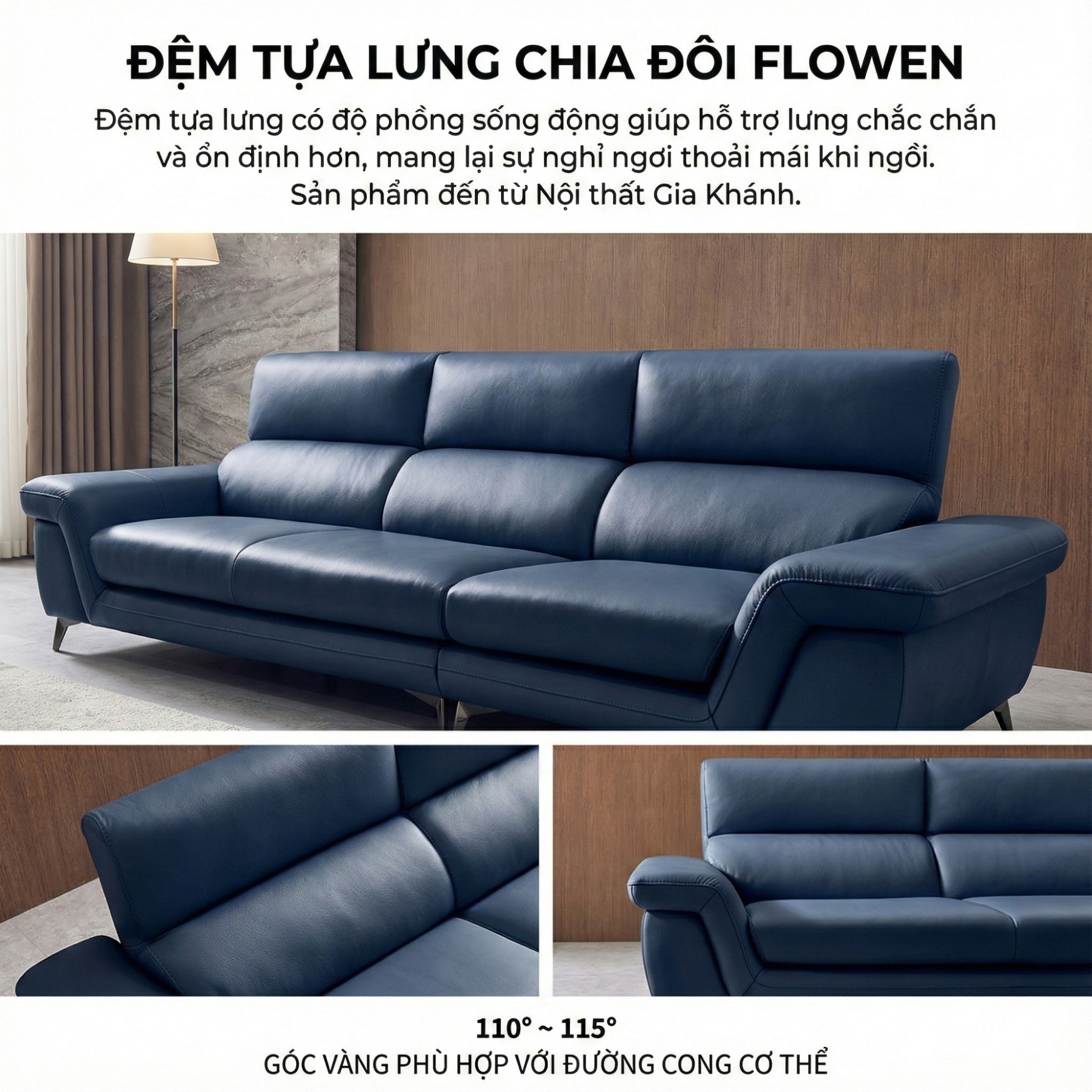 Sofa FLOWEN – Sofa Băng Hiện Đại 4 Chỗ Bọc Da Cao Cấp Êm Ái Thoải Mái 