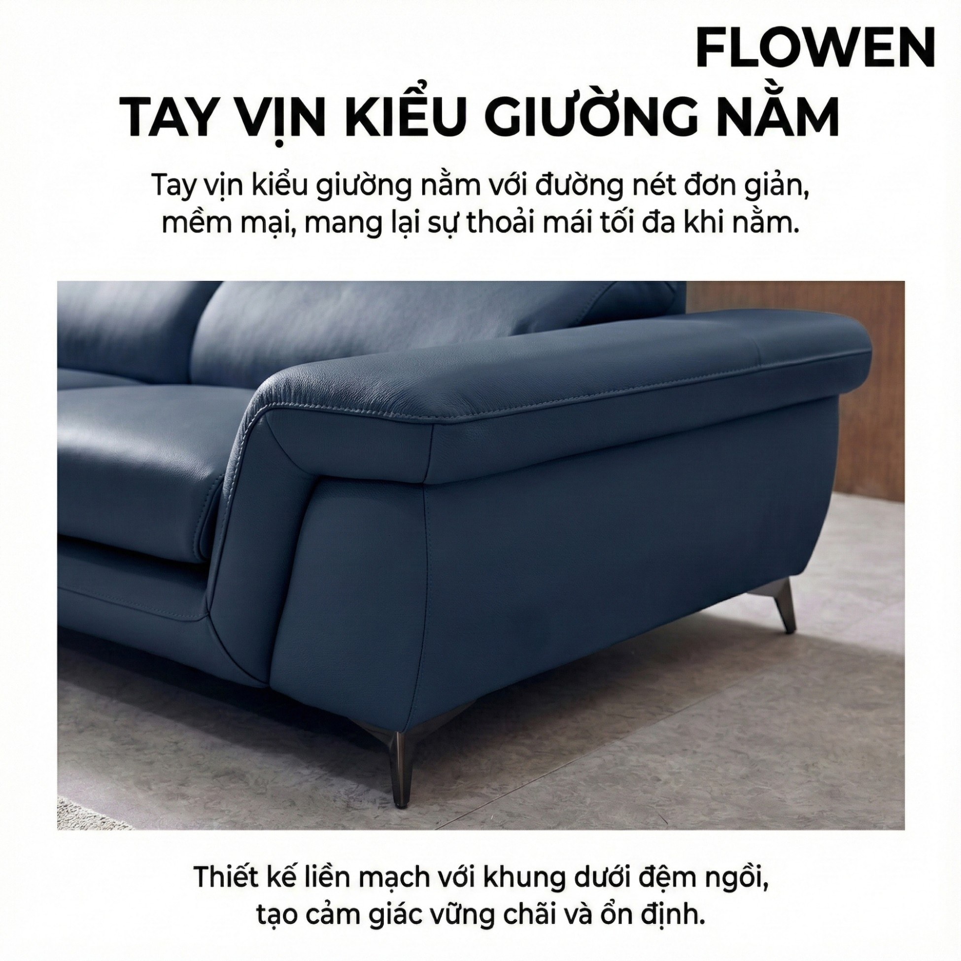 Sofa FLOWEN – Sofa Băng Hiện Đại 4 Chỗ Bọc Da Cao Cấp Êm Ái Thoải Mái 