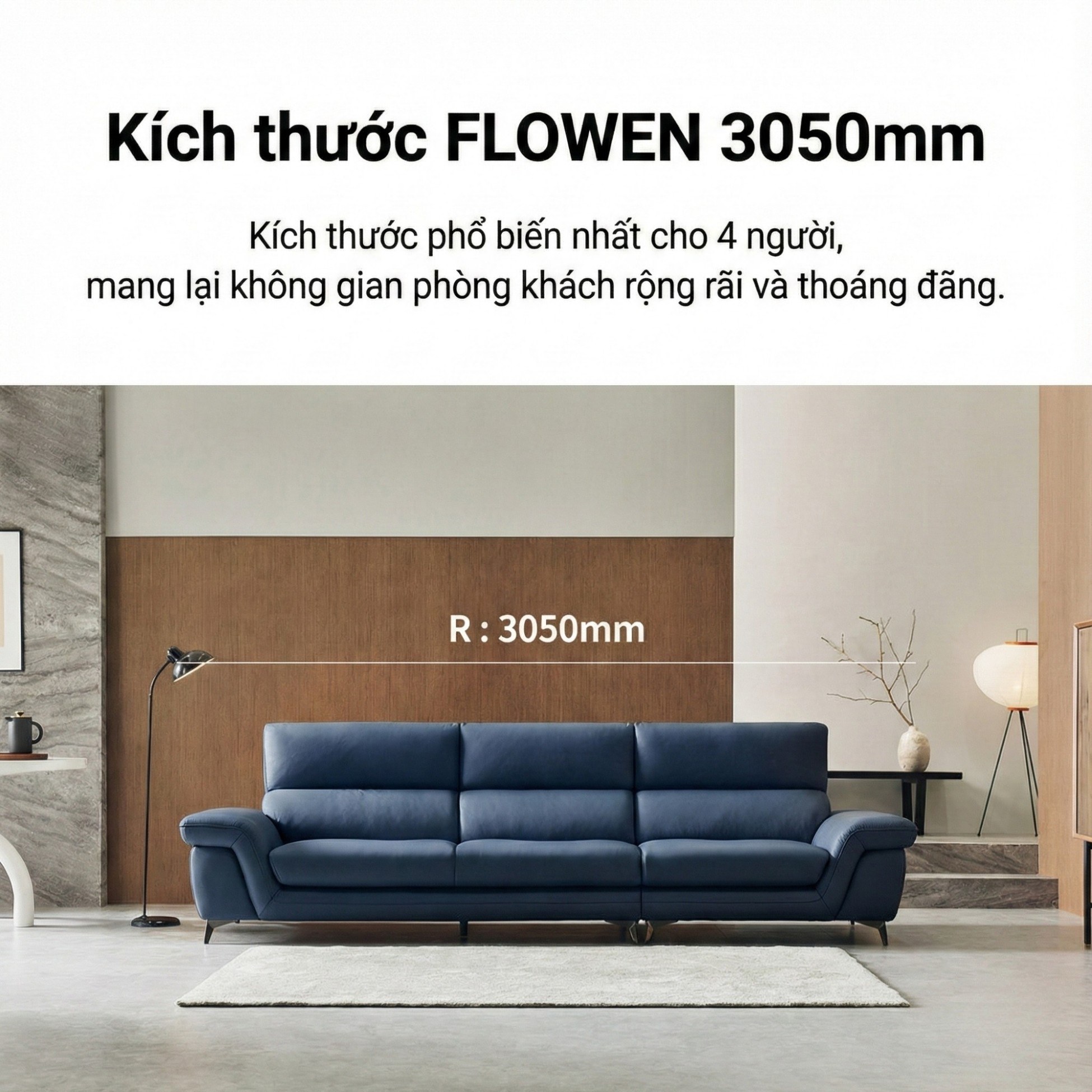 Sofa FLOWEN – Sofa Băng Hiện Đại 4 Chỗ Bọc Da Cao Cấp Êm Ái Thoải Mái 