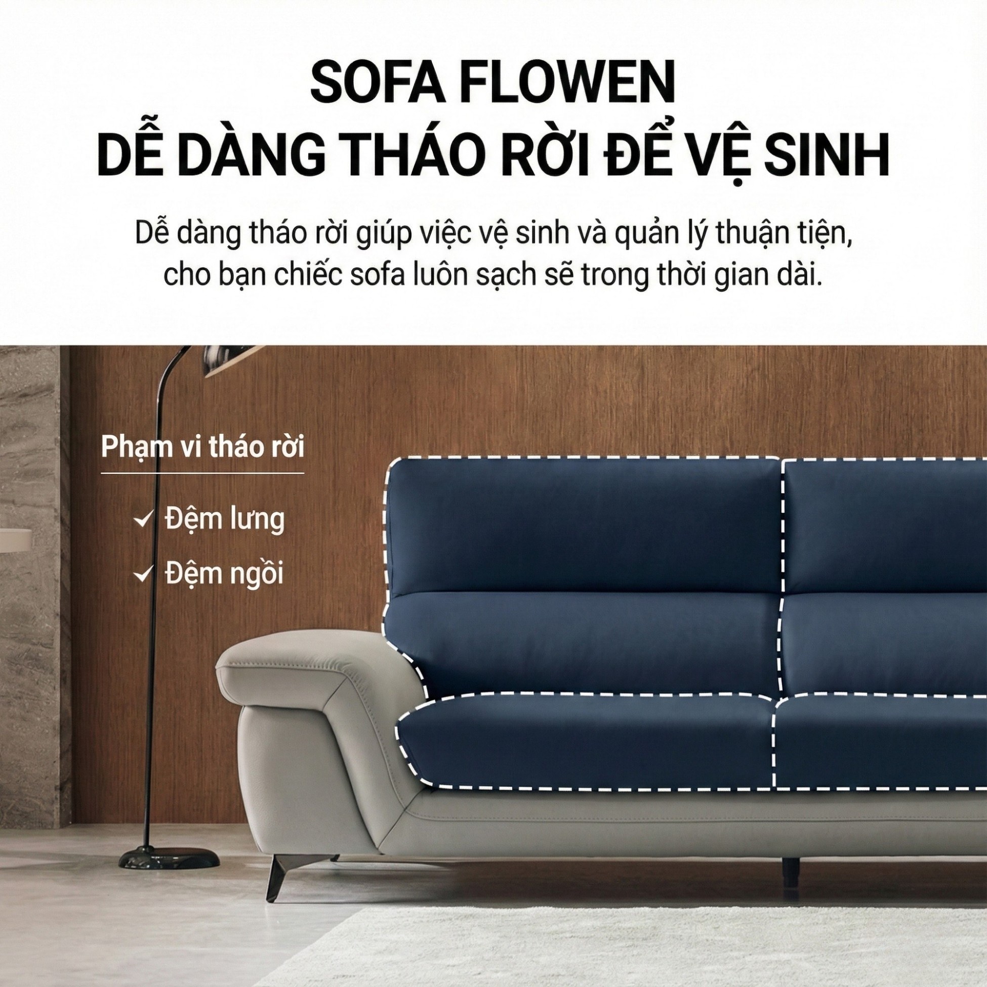 Sofa FLOWEN – Sofa Băng Hiện Đại 4 Chỗ Bọc Da Cao Cấp Êm Ái Thoải Mái 