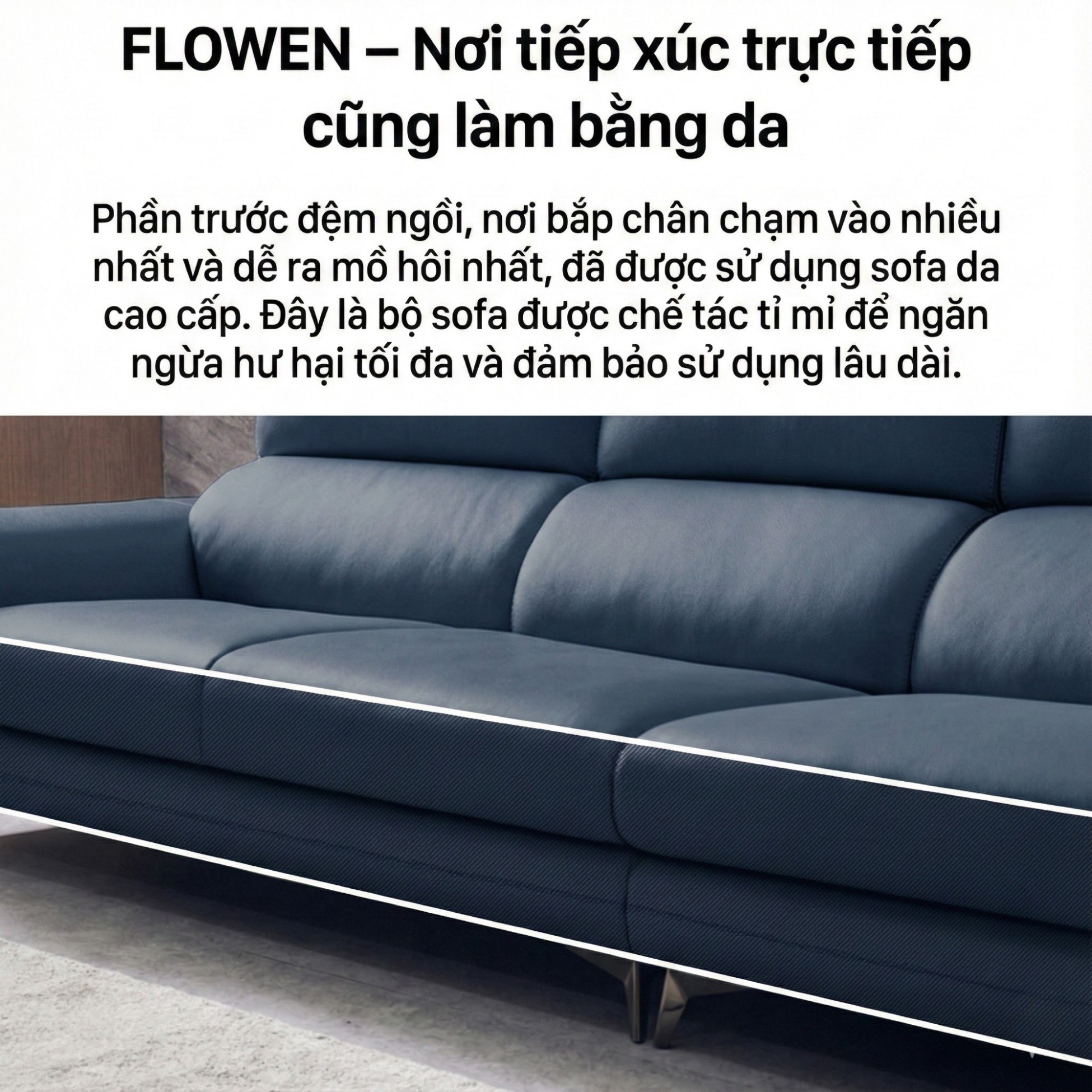 Sofa FLOWEN – Sofa Băng Hiện Đại 4 Chỗ Bọc Da Cao Cấp Êm Ái Thoải Mái 