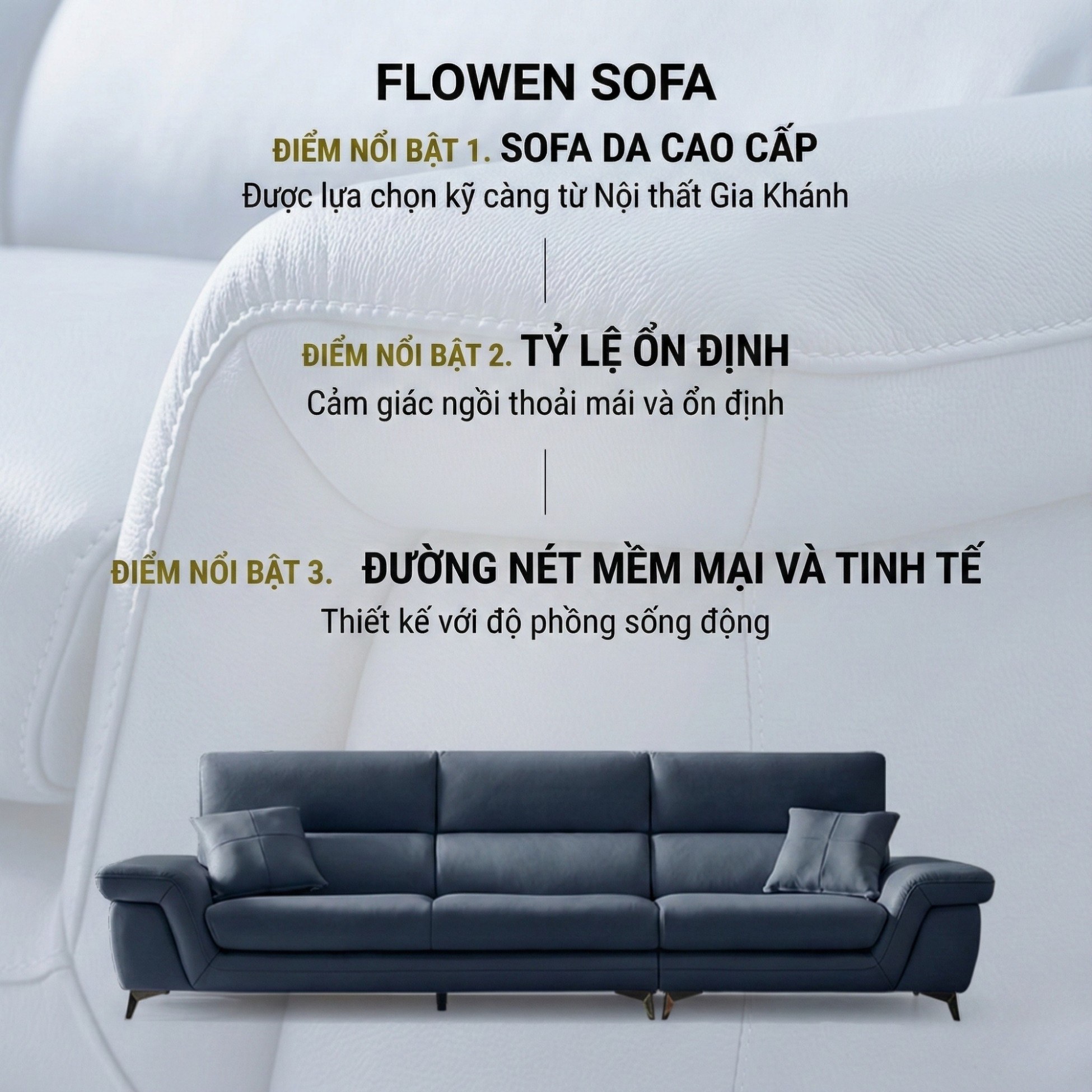 Sofa FLOWEN – Sofa Băng Hiện Đại 4 Chỗ Bọc Da Cao Cấp Êm Ái Thoải Mái 