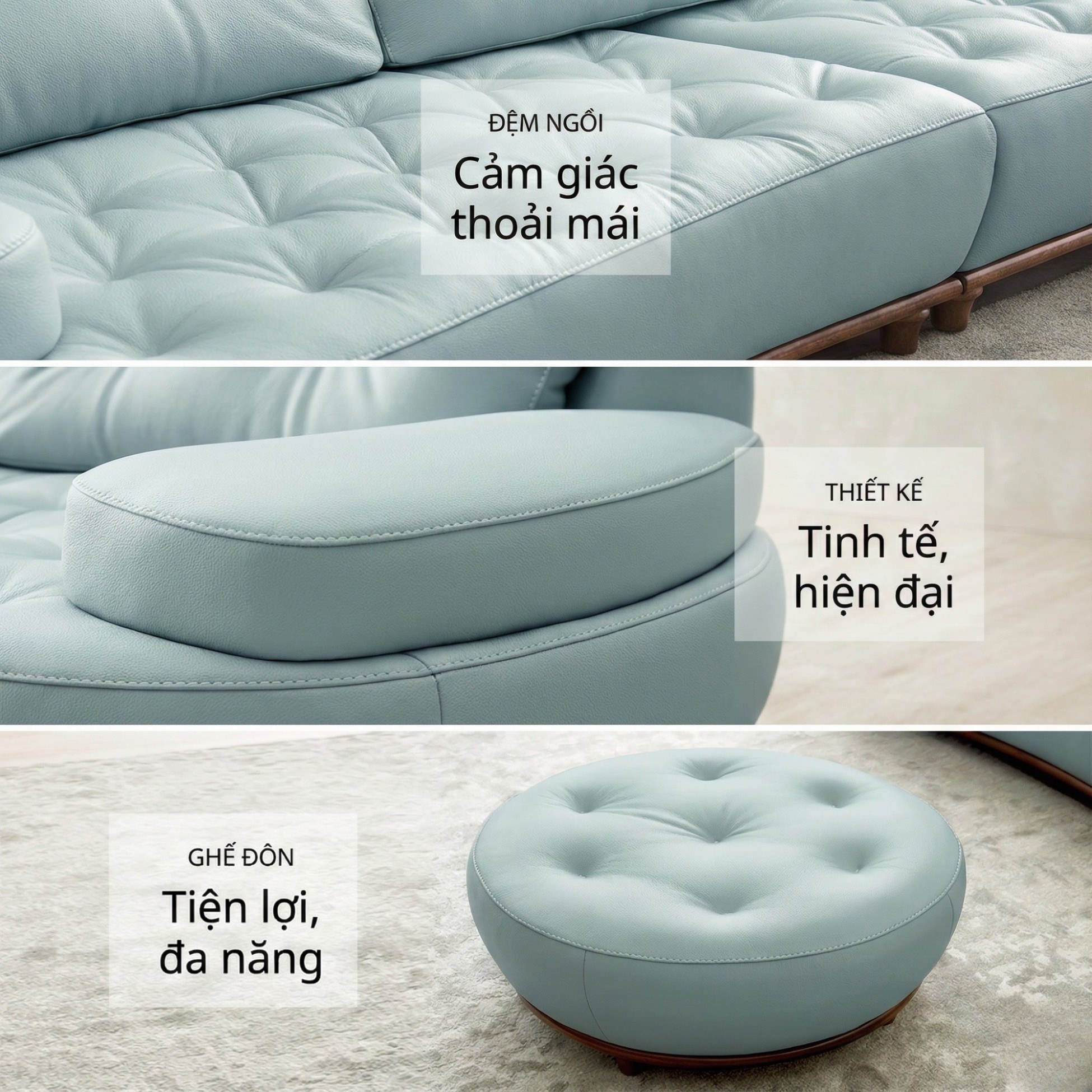 Sofa NOURA – Sofa Băng Lưng Cong Độc Lạ Bọc Da Cao Cấp Sang Trọng