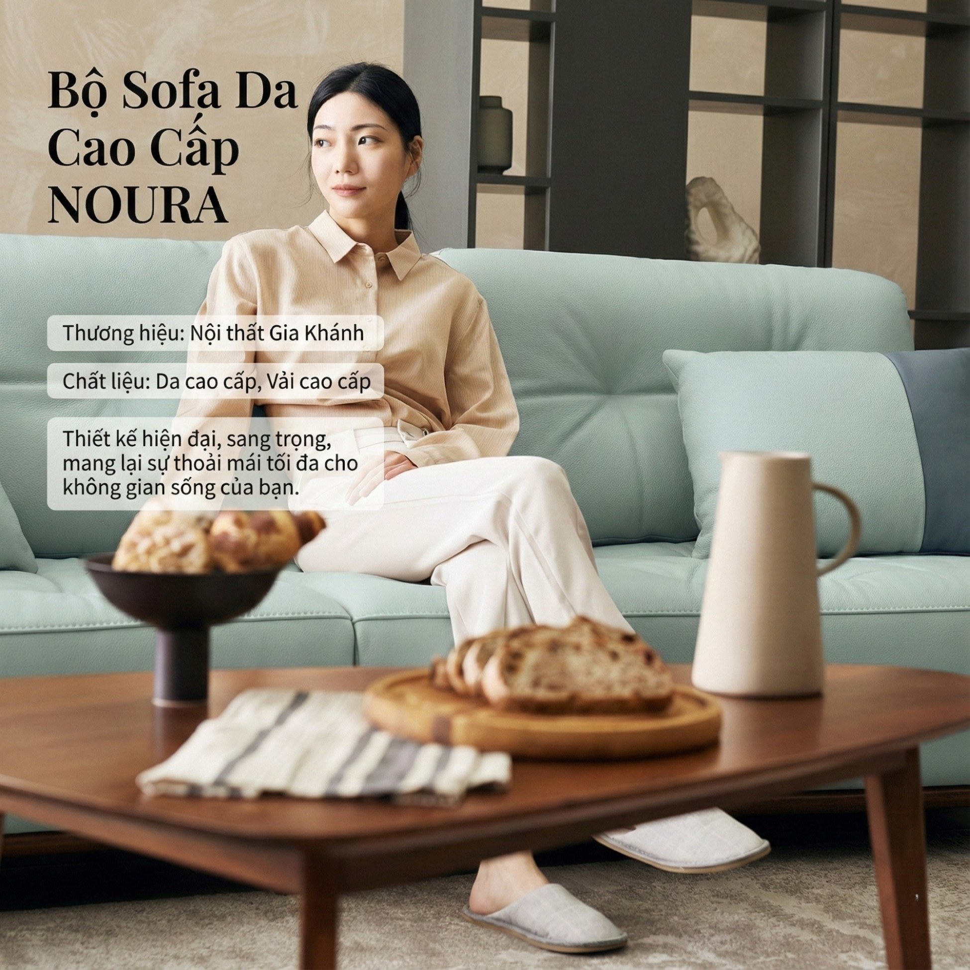 Sofa NOURA – Sofa Băng Lưng Cong Độc Lạ Bọc Da Cao Cấp Sang Trọng