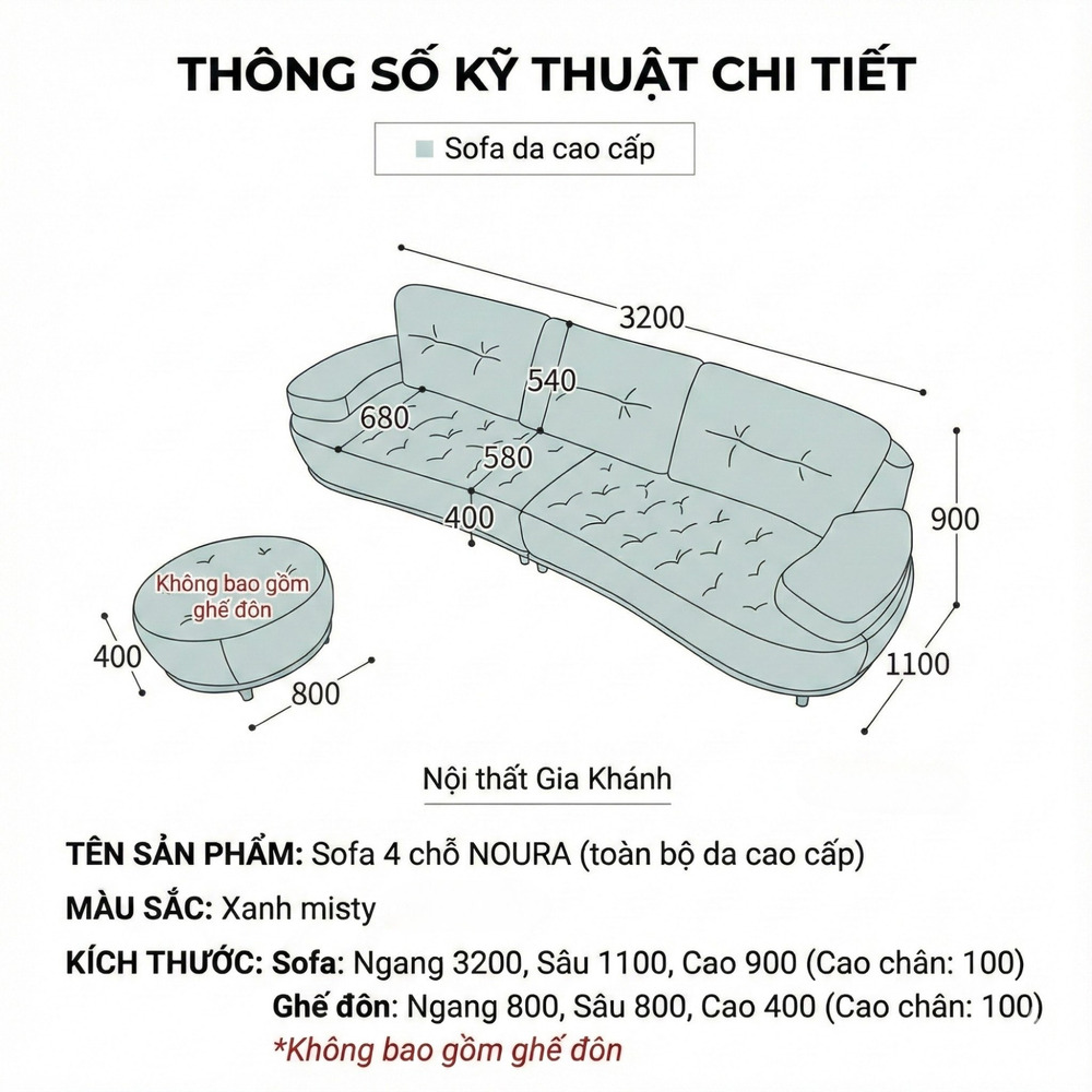 Sofa NOURA – Sofa Băng Lưng Cong Độc Lạ Bọc Da Cao Cấp Sang Trọng