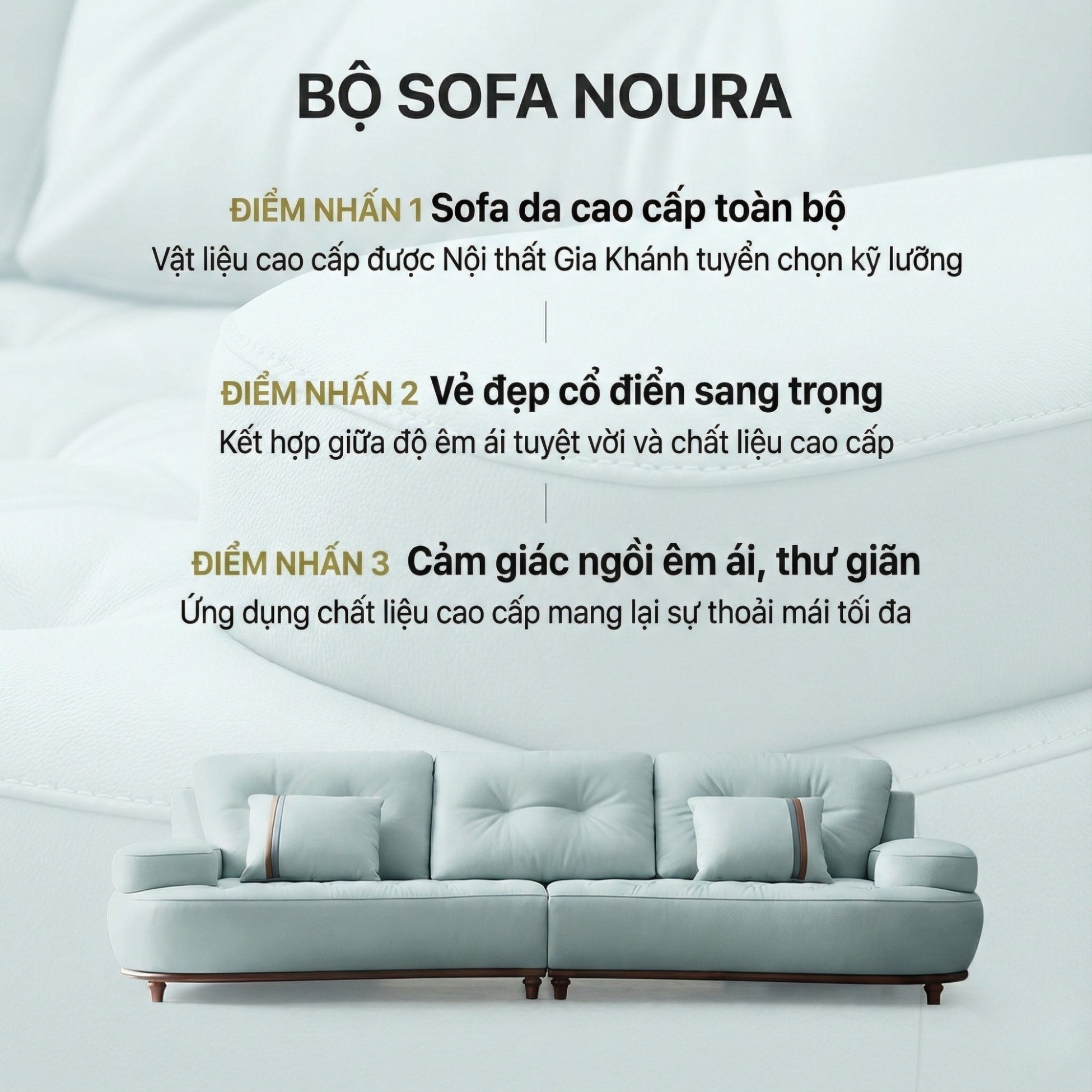 Sofa NOURA – Sofa Băng Lưng Cong Độc Lạ Bọc Da Cao Cấp Sang Trọng