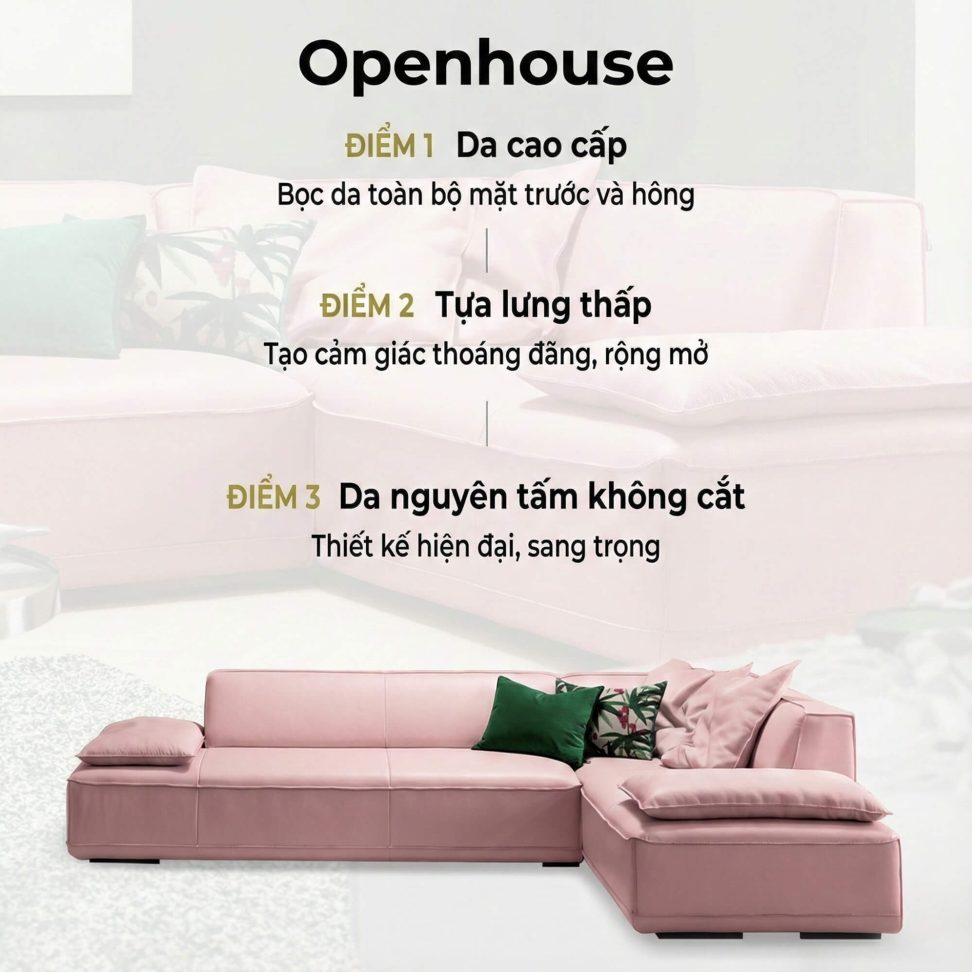 Sofa Openhouse – Sofa Góc Hiện Đại Da Cao Cấp Cỡ Lớn Cho Sự Thoải Mái