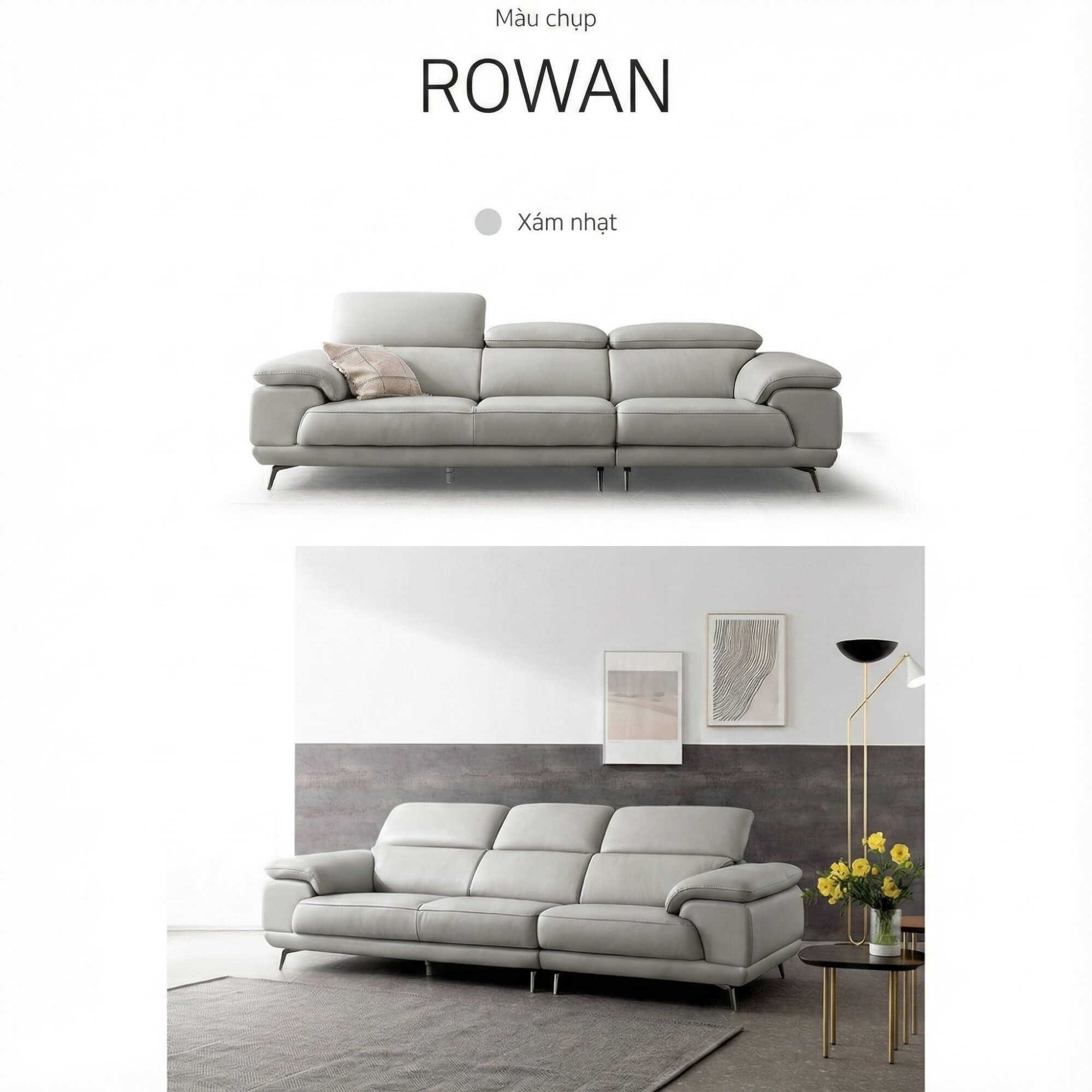 Sofa ROWAN – Sofa Phòng Khách Hiện Đại Bọc Da Với Đầu Thông Minh
