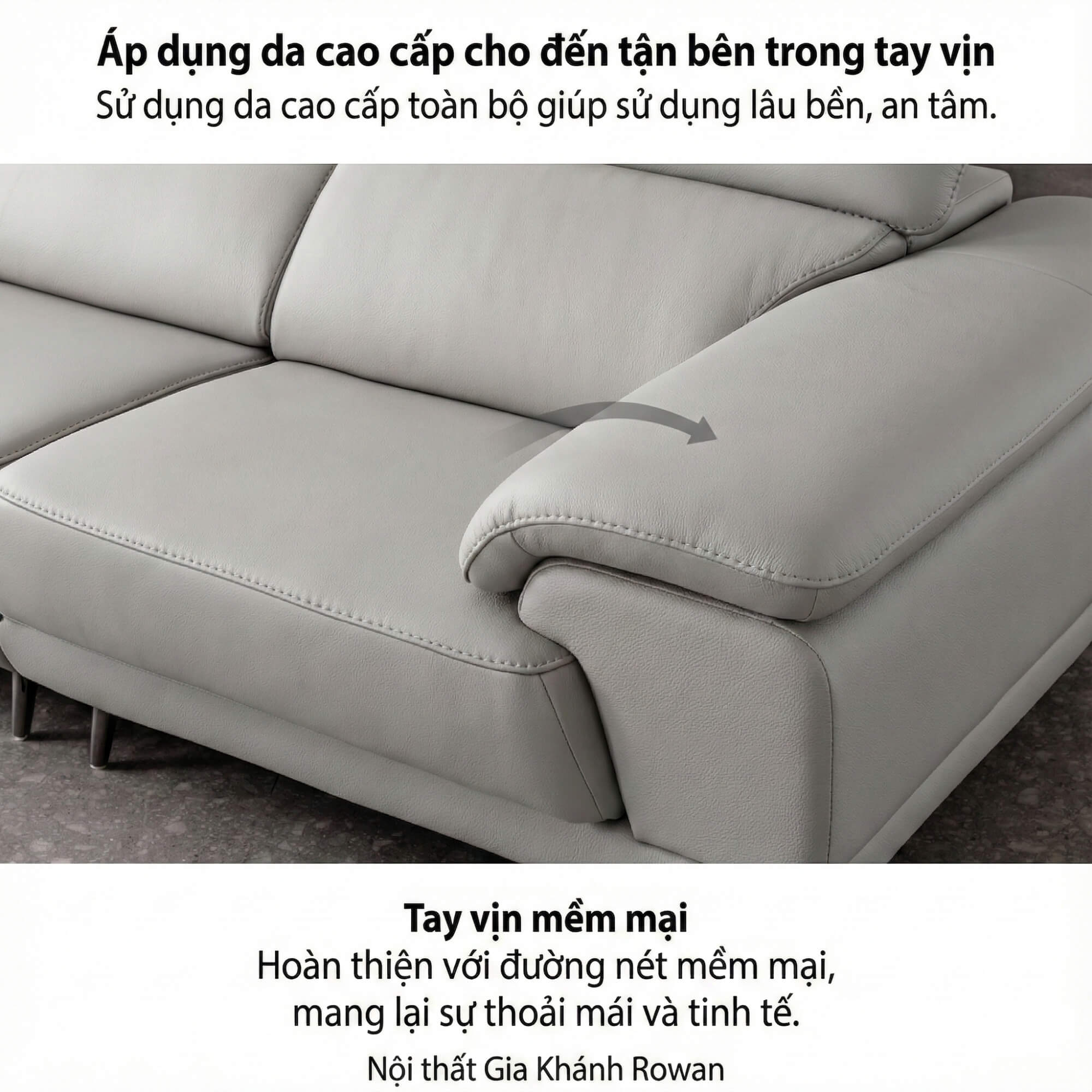 Sofa ROWAN – Sofa Phòng Khách Hiện Đại Bọc Da Với Đầu Thông Minh