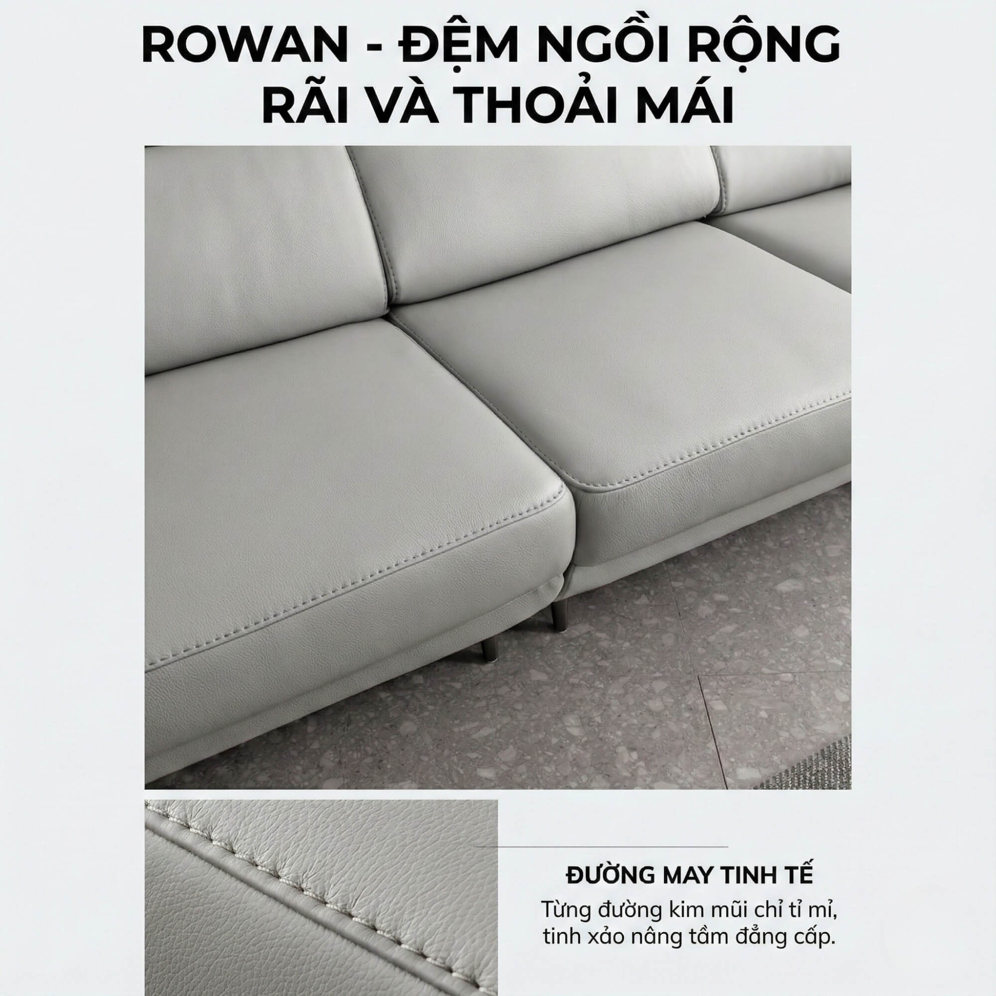 Sofa ROWAN – Sofa Phòng Khách Hiện Đại Bọc Da Với Đầu Thông Minh