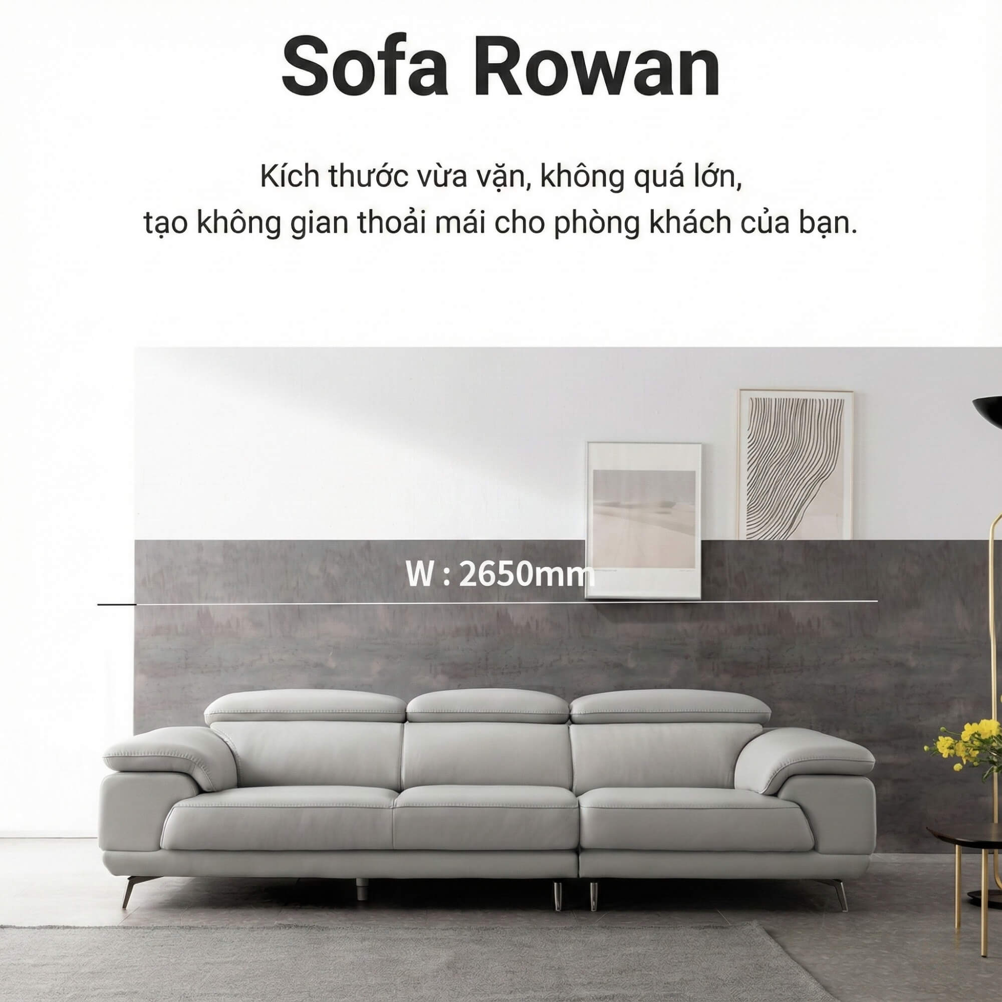 Sofa ROWAN – Sofa Phòng Khách Hiện Đại Bọc Da Với Đầu Thông Minh
