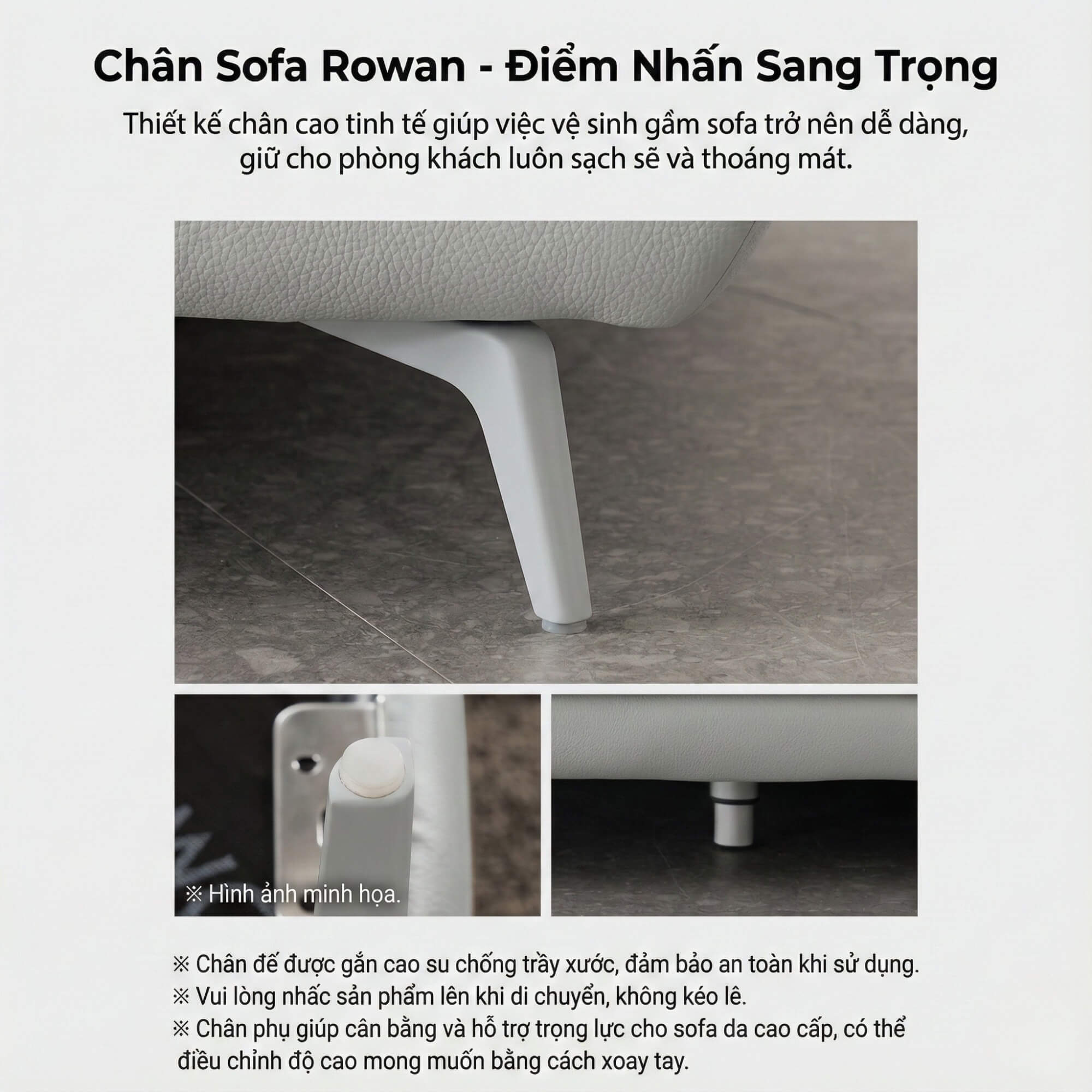 Sofa ROWAN – Sofa Phòng Khách Hiện Đại Bọc Da Với Đầu Thông Minh