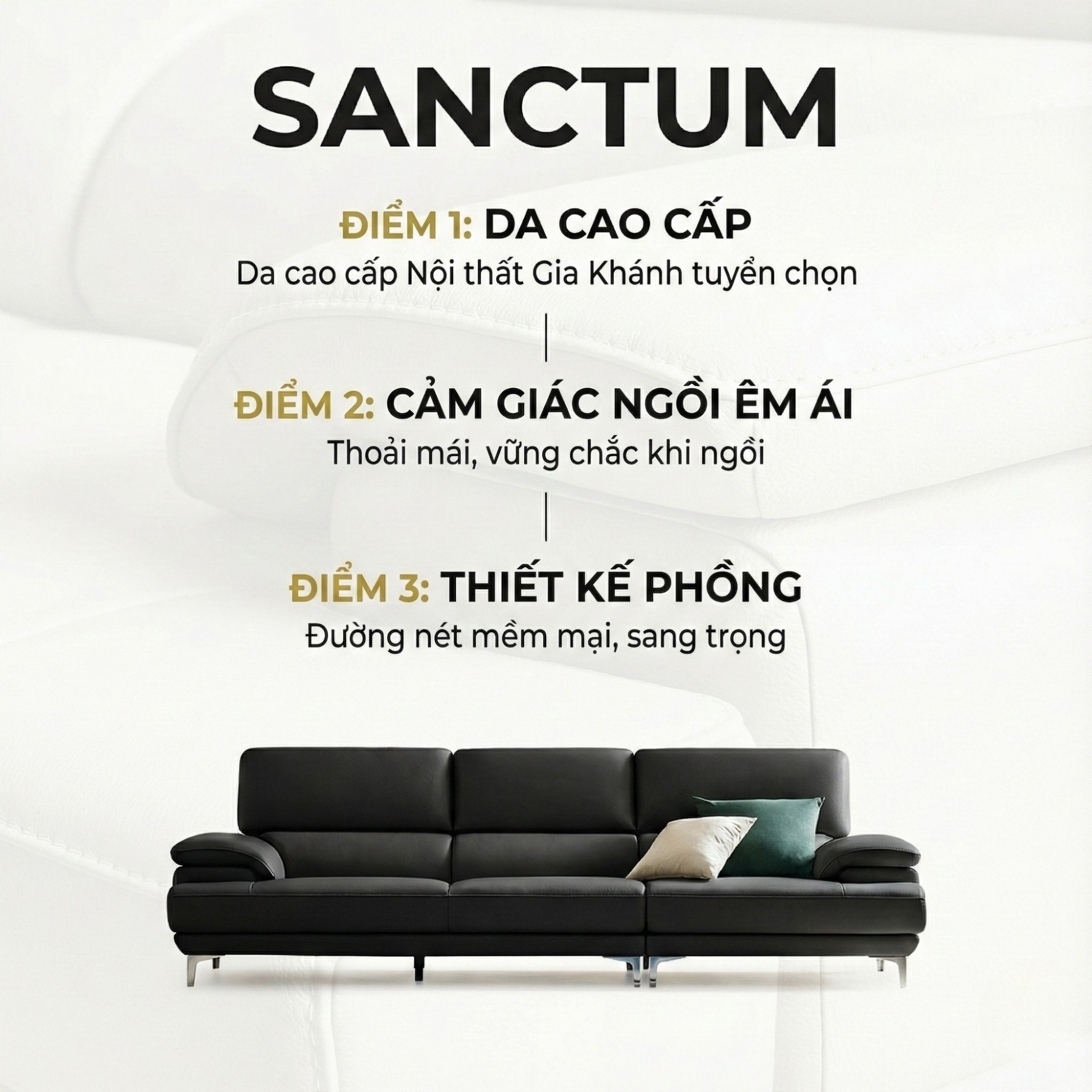 Sofa SANCTUM – Sofa Da Cao Cấp Hiện Đại Tối Ưu Sự Êm Ái