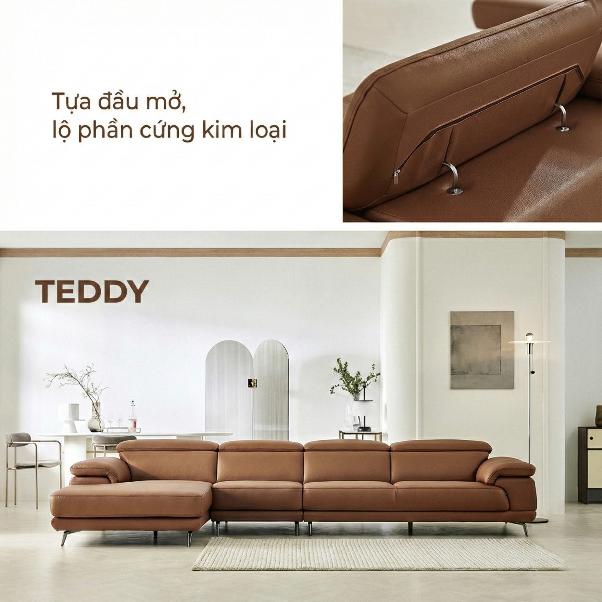 Sofa TEDDY – Sofa Hiện Đại Bọc Da Cao Cấp Thiết Kế Tinh Tế Êm Ái