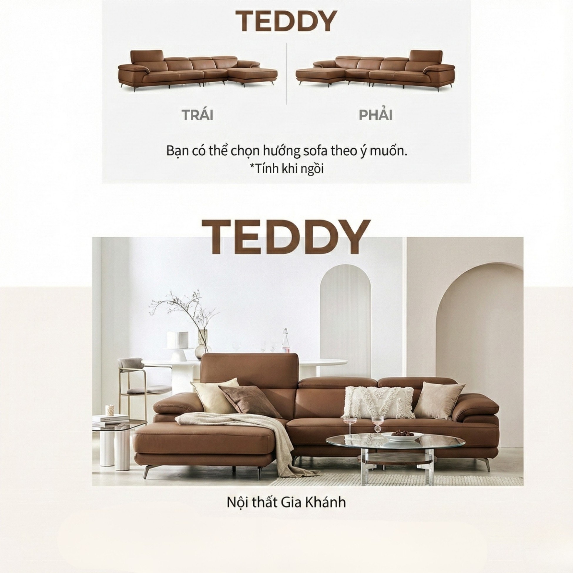 Sofa TEDDY – Sofa Hiện Đại Bọc Da Cao Cấp Thiết Kế Tinh Tế Êm Ái