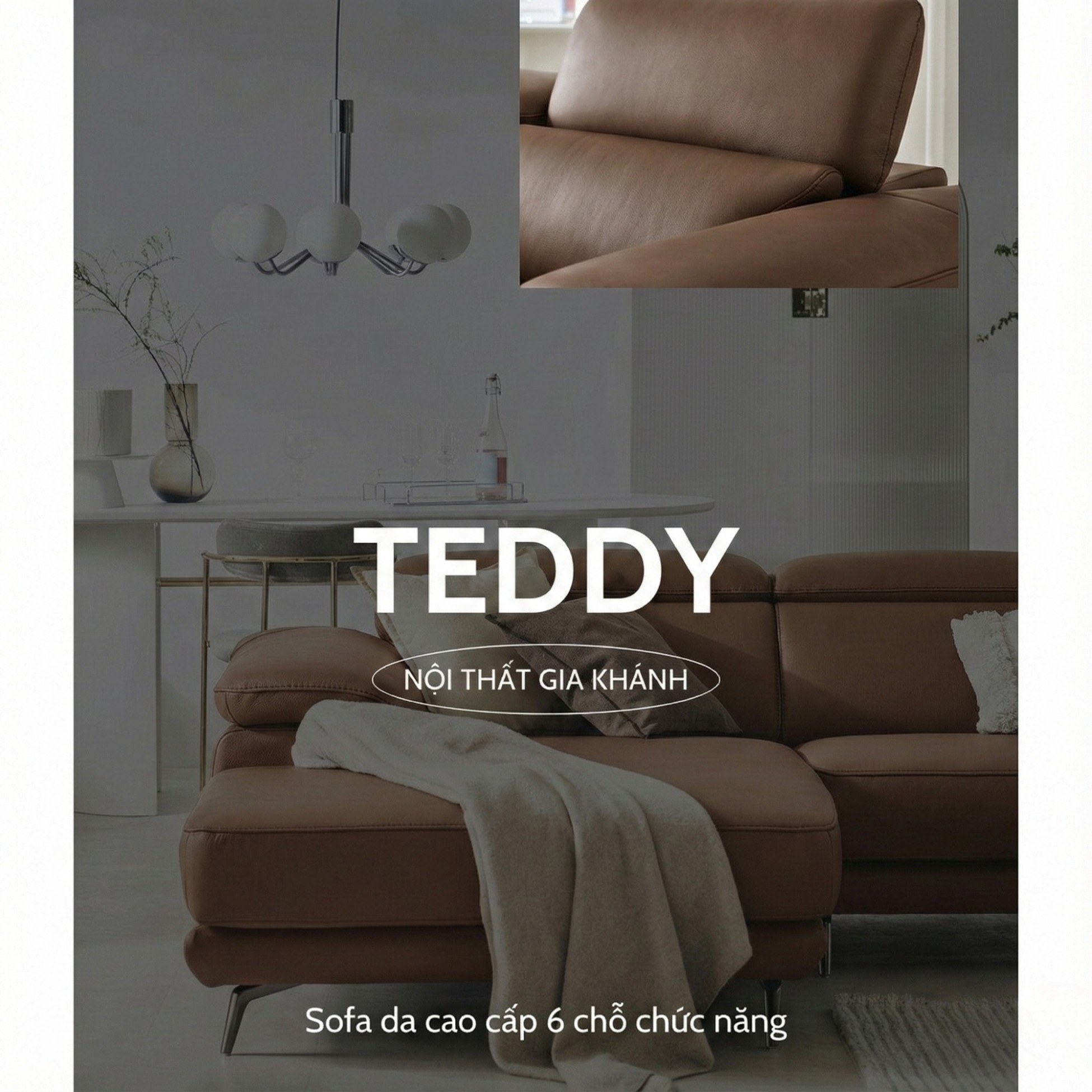 Sofa TEDDY – Sofa Hiện Đại Bọc Da Cao Cấp Thiết Kế Tinh Tế Êm Ái