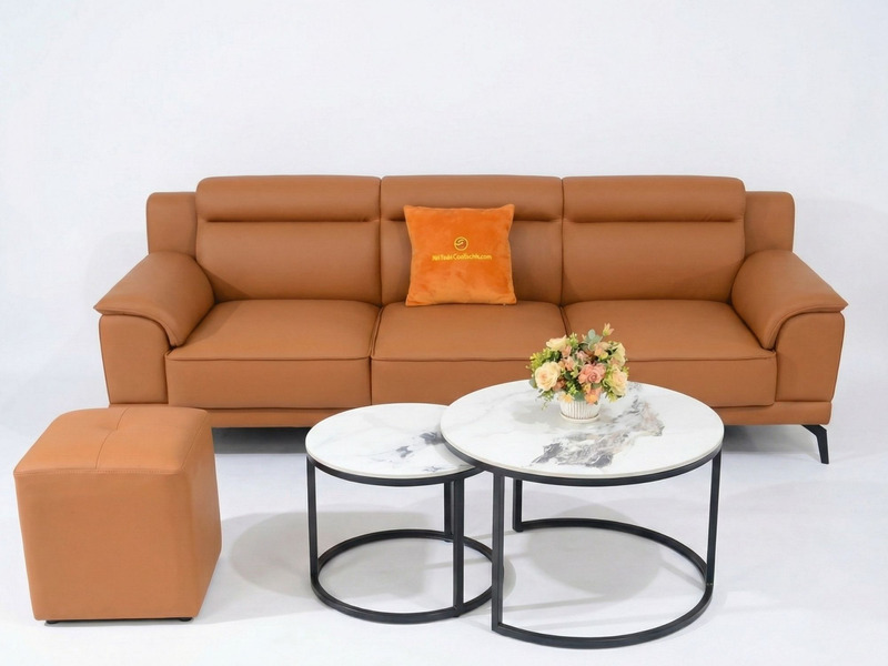 Bộ sản phẩm Sofa Băng Phong Cách Cho Phòng Khách SB01-Lex16 gồm sofa băng ba chỗ, đôn vuông và bàn trà đôi mặt đá vân mây…