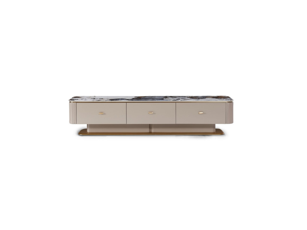 Kệ tivi Orvessa KT8801-20 chụp tổng thể trên nền trắng, góc nhìn ngang, thể hiện rõ chiều dài và các ngăn kéo. Kệ có mặt đ…