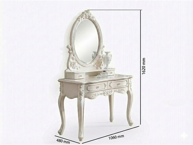Bàn trang điểm tân cổ điển BDC509 được chụp chính diện trên nền trắng, hiển thị rõ các kích thước chiều dài 1060mm, chiều…