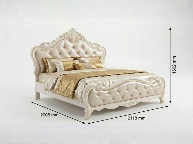 Hình ảnh sản phẩm Giường Ngủ 1m8 Tân Cổ Điển GIX06-18 chụp trên nền trắng, hiển thị rõ các kích thước L2005*W2118*H1602MM…
