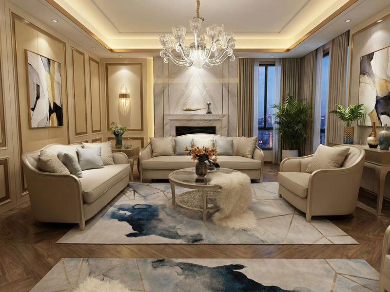 Toàn cảnh bộ sofa phong cách Mỹ SBM203-123 đặt trong không gian phòng khách sang trọng, hiện đại. Bộ sofa màu be nhạt gồm…