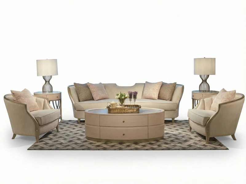 Bộ sofa Phong Cách Mỹ SFM808-113 được chụp chính diện trên nền trắng, làm nổi bật thiết kế cổ điển với đường cong mềm mại…
