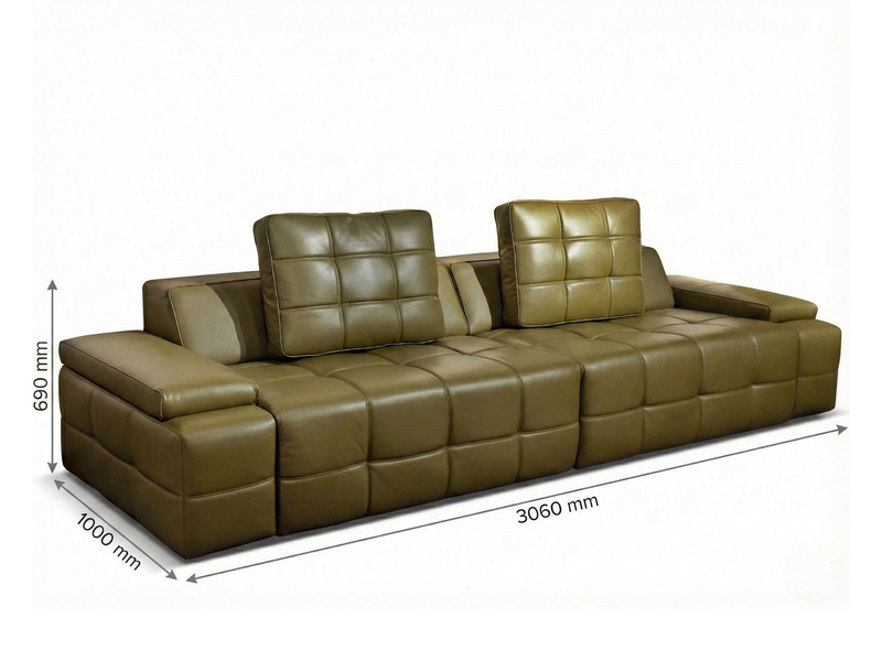 Ghế sofa chỉnh điện SF8116 màu xanh rêu, chụp trên nền trắng studio, kèm theo các chú thích kích thước chi tiết: dài 3060m…