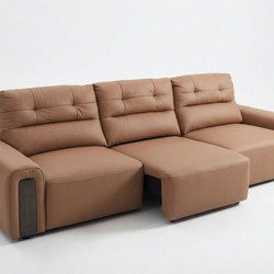 Ghế sofa chỉnh điện SF8144 màu nâu be chụp từ góc trên cao, nhìn nghiêng. Sofa có cấu hình chữ L với một đôn dài tiện lợi…