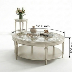 Bàn trà tròn BTCJ001-12 được chụp trên nền trắng, minh họa rõ ràng kích thước đường kính 1200mm và chiều cao 500mm. Mặt kí…