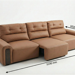 Ghế sofa chỉnh điện SF8144 màu nâu be chụp từ góc trên cao, hiển thị kích thước tổng thể L3100*W1020*900MM với các mũi tên…