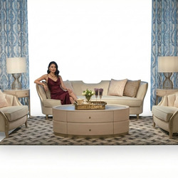 Bộ sofa Phong Cách Mỹ SFM808-113 được bài trí trong không gian phòng khách, với một người phụ nữ đang ngồi thư giãn trên s…