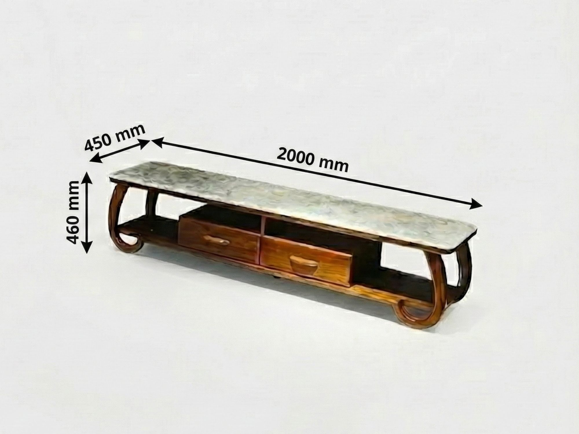 Bàn trà hiện đại W2113 được chụp từ góc nghiêng, hiển thị rõ các kích thước dài 1400mm, rộng 800mm và cao 460mm. Sản phẩm…