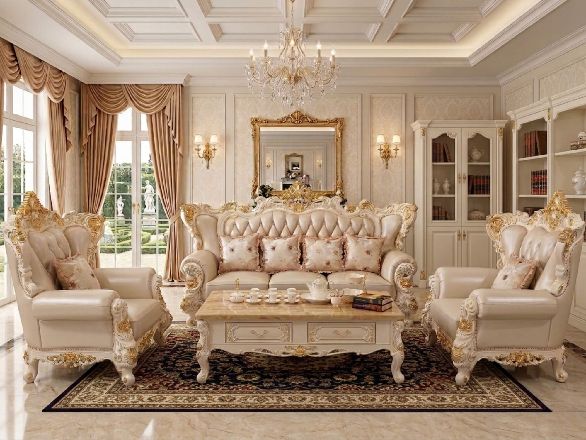 Bộ sofa Tân Cổ Điển Élyséon Dát Vàng Họa Tiết Cho Lâu Đài SB923H-113
