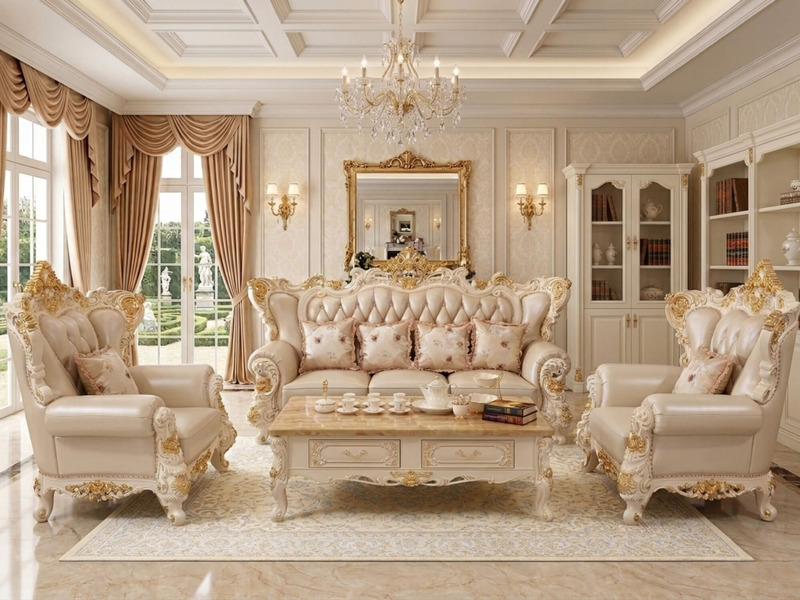 Bộ sofa Tân Cổ Điển Élyséon Dát Vàng Họa Tiết Cho Lâu Đài SB923H-113