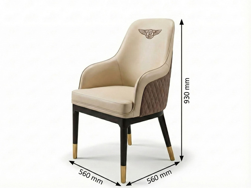 Ghế ăn Bentley được hiển thị trên nền trắng với các chú thích kích thước tổng thể: chiều dài 560mm, chiều rộng 560mm và ch…