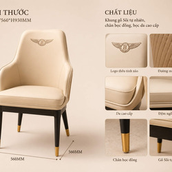 Hình ảnh minh họa chi tiết kích thước L560*W560*H930MM và cấu tạo của ghế ăn Bentley. Các chú thích chỉ rõ khung gỗ sồi tự…