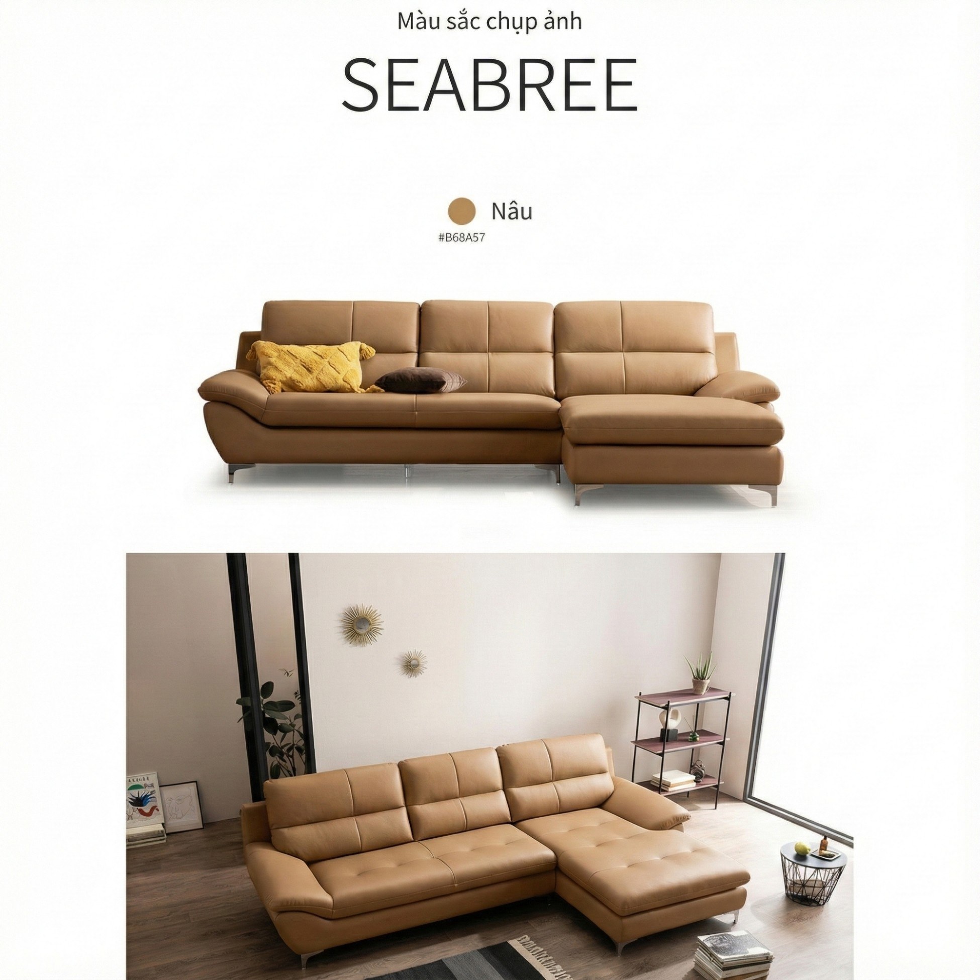 Sofa SEABREE - Sofa Góc Hiện Đại Bọc Da Cho Phòng Khách Chung Cư