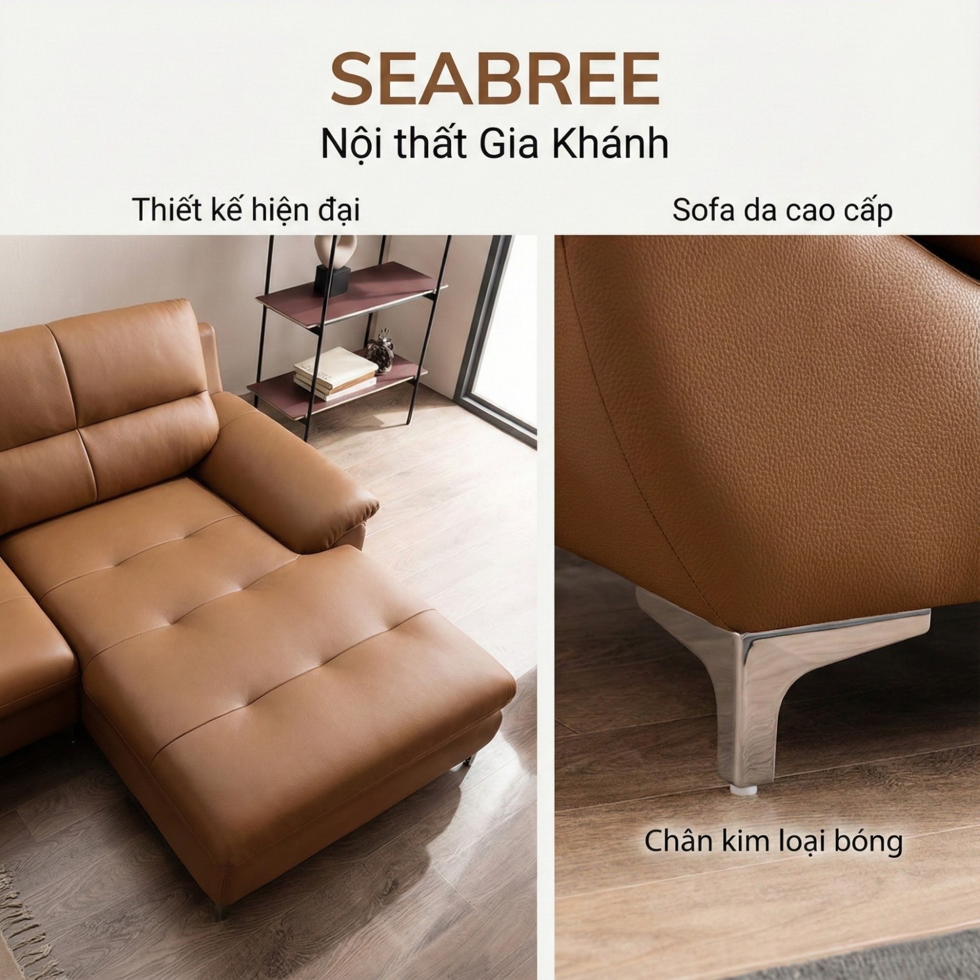 Sofa SEABREE - Sofa Góc Hiện Đại Bọc Da Cho Phòng Khách Chung Cư