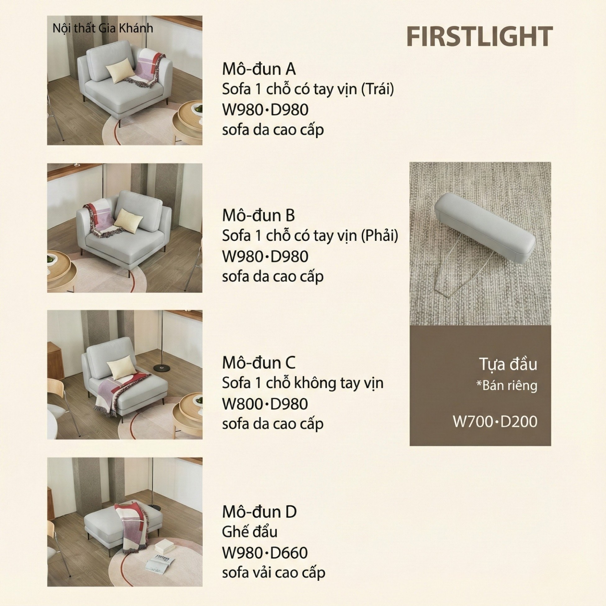Sofa FIRSTLIGHT - Sofa Băng Bọc Da Cao Cấp Dạng Mô-đun Tùy Chỉnh