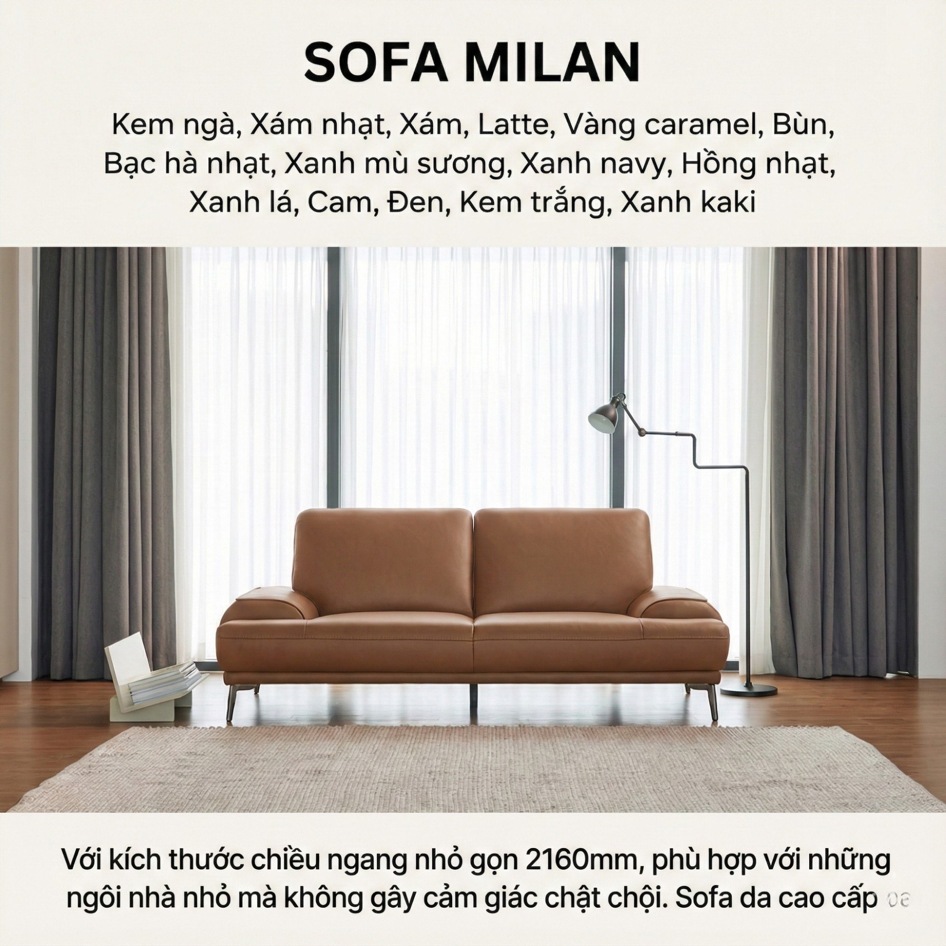 Sofa MILAN - Sofa Da Cao Cấp Hiện Đại Thiết Kế Tối Giản Thoải Mái