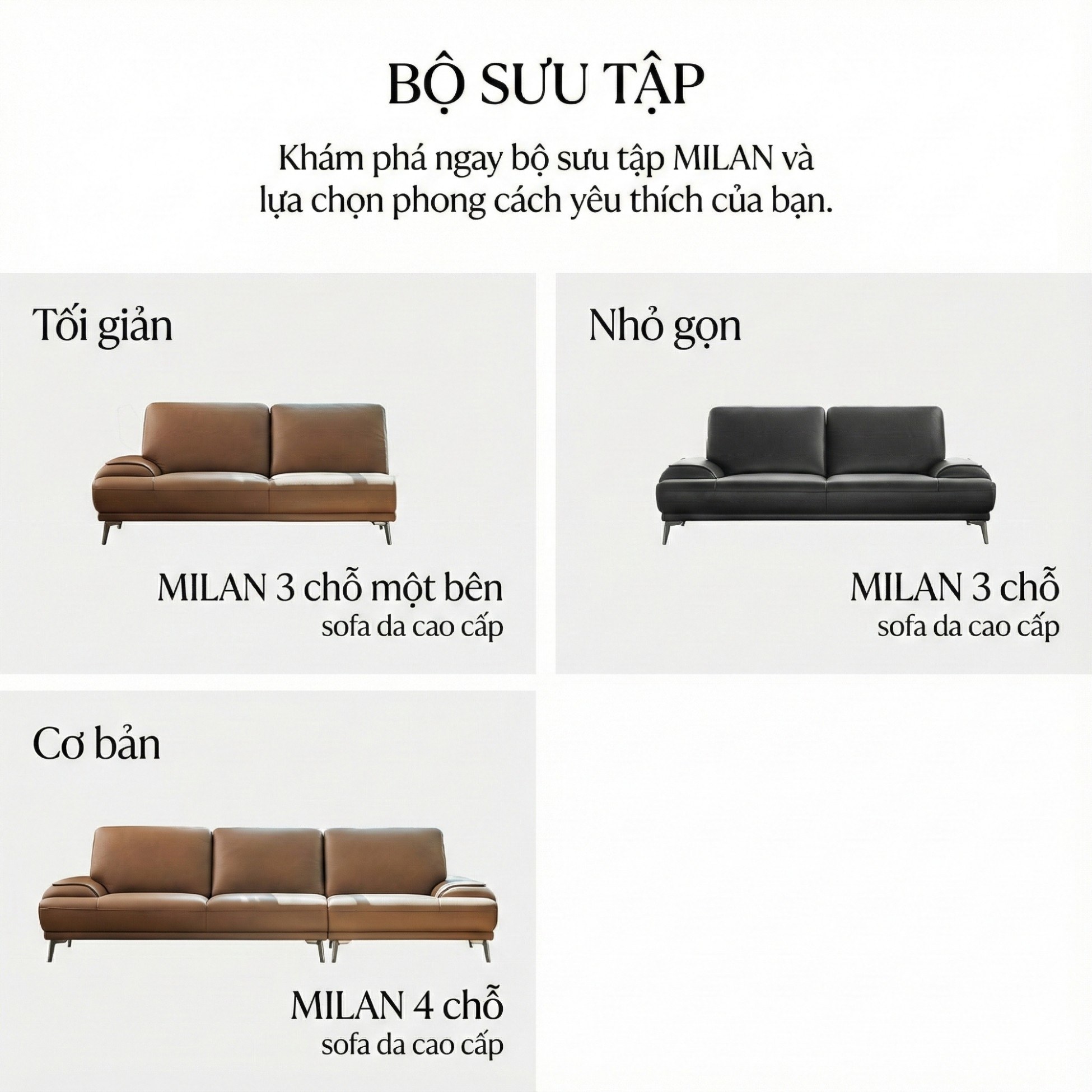 Sofa MILAN - Sofa Da Cao Cấp Hiện Đại Thiết Kế Tối Giản Thoải Mái
