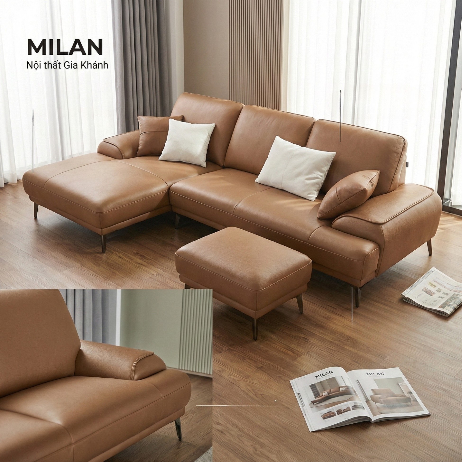 Sofa MILAN - Sofa Da Cao Cấp Hiện Đại Thiết Kế Tối Giản Thoải Mái