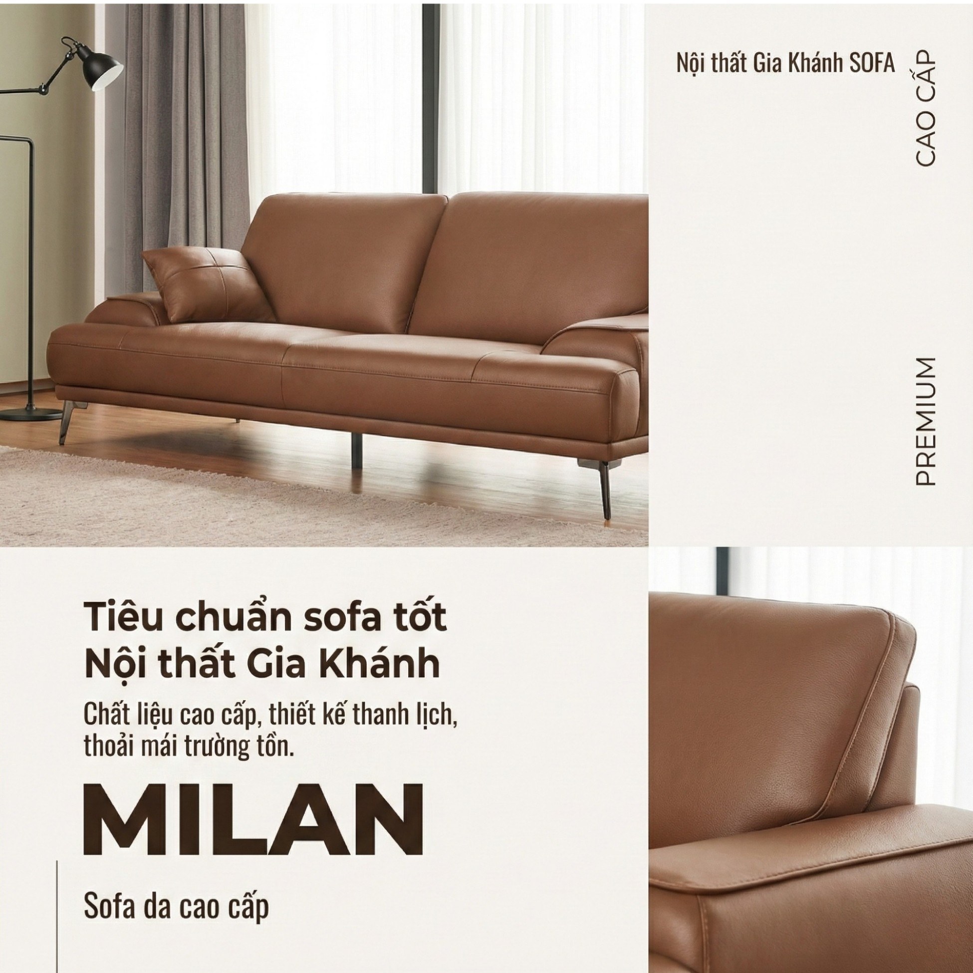 Sofa MILAN - Sofa Da Cao Cấp Hiện Đại Thiết Kế Tối Giản Thoải Mái
