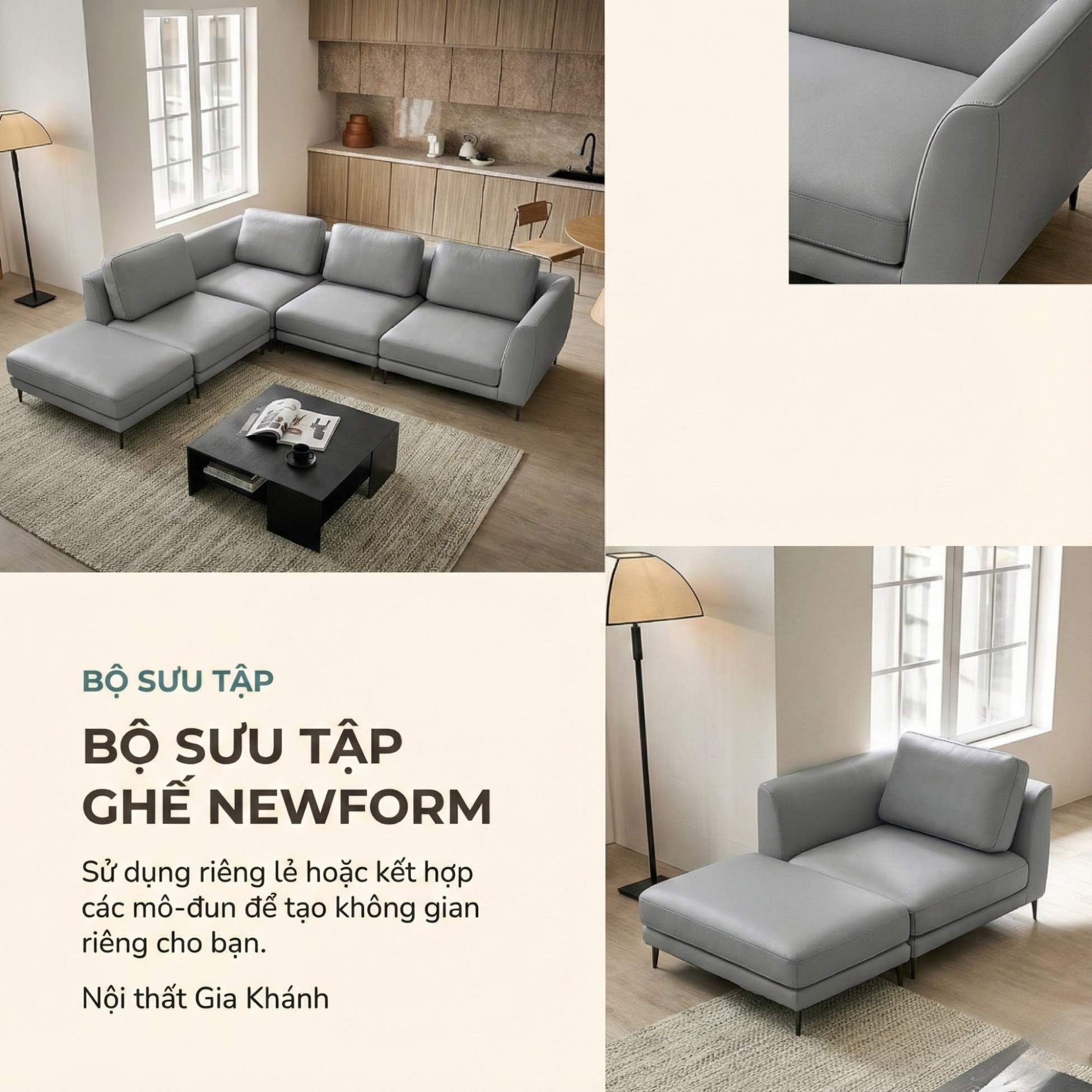 Sofa NEWFORM - Sofa Hiện Đại Với Da Cao Cấp Dạng Mô-đun Linh Hoạt 