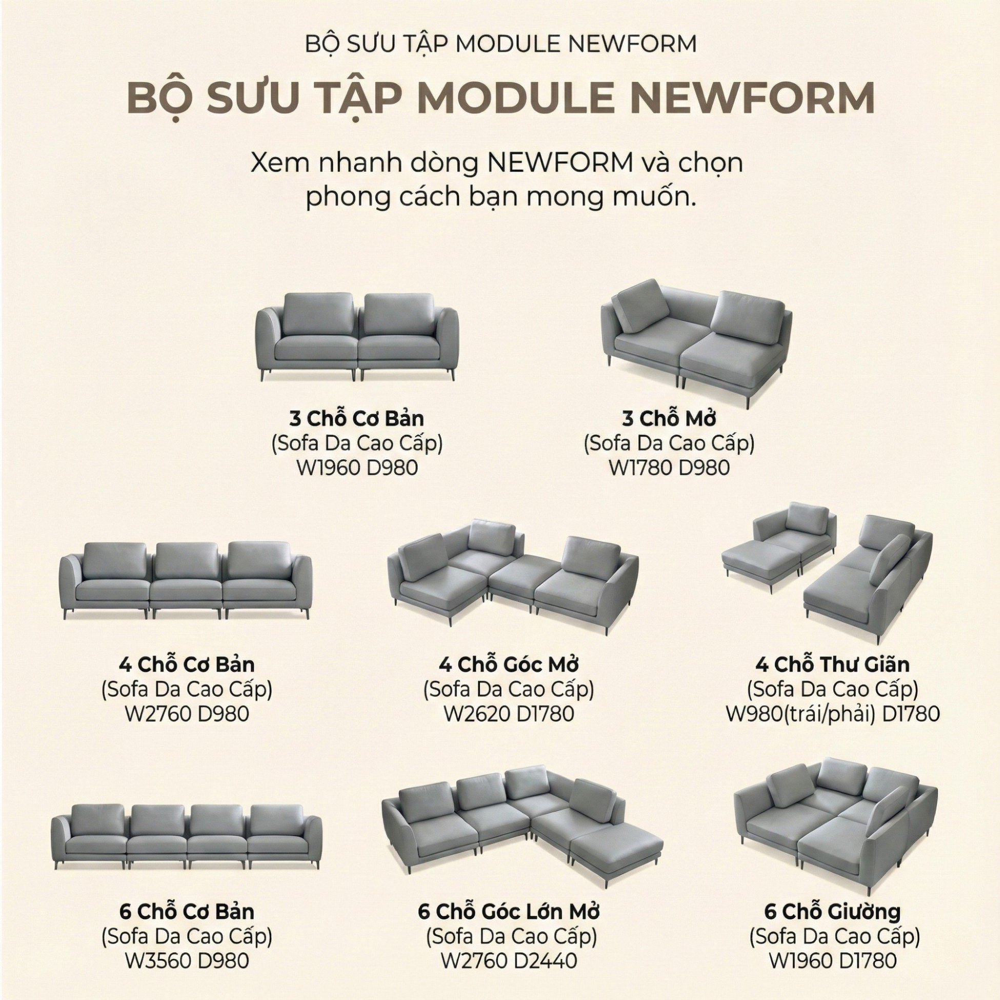 Sofa NEWFORM - Sofa Hiện Đại Với Da Cao Cấp Dạng Mô-đun Linh Hoạt 