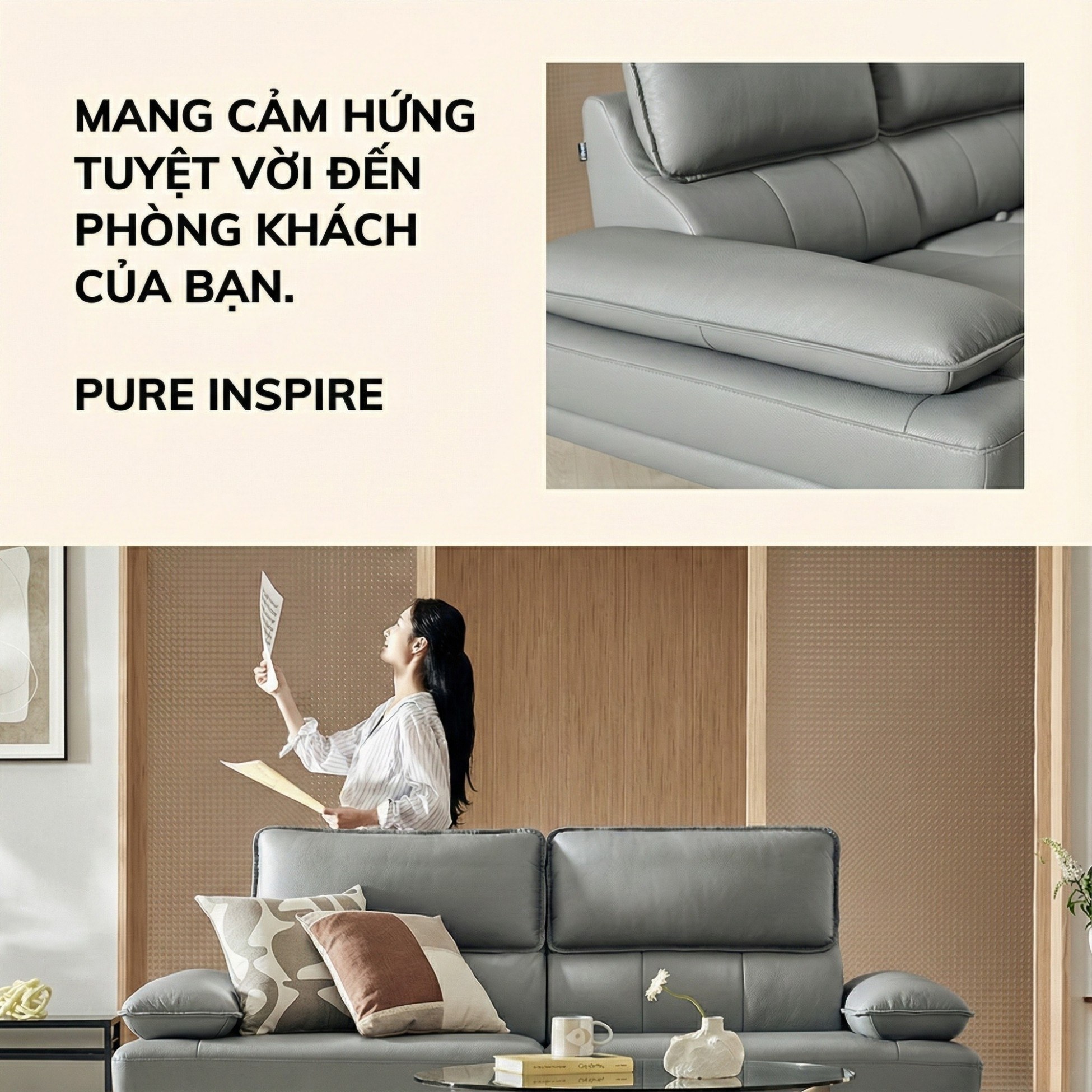 Sofa PURE INSPIRE – Sofa Băng Bọc Da Cao Cấp Thư Giãn Hoàn Hảo