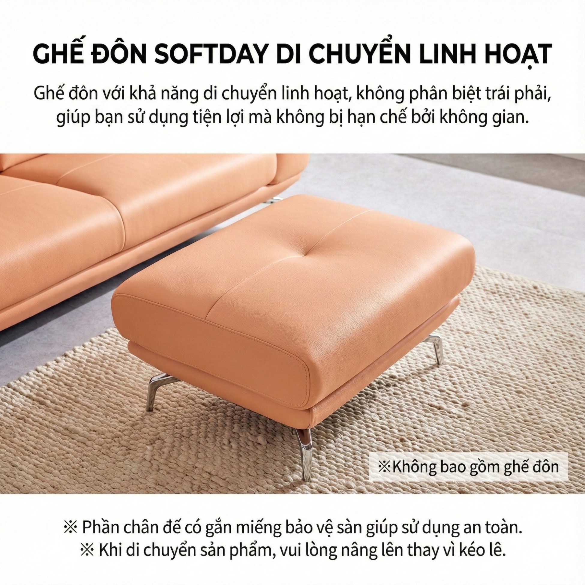 Ghế đôn sofa SOFTDAY màu cam đất với khả năng di chuyển linh hoạt, không phân biệt trái phải, giúp bạn dễ dàng sử dụng tiệ…