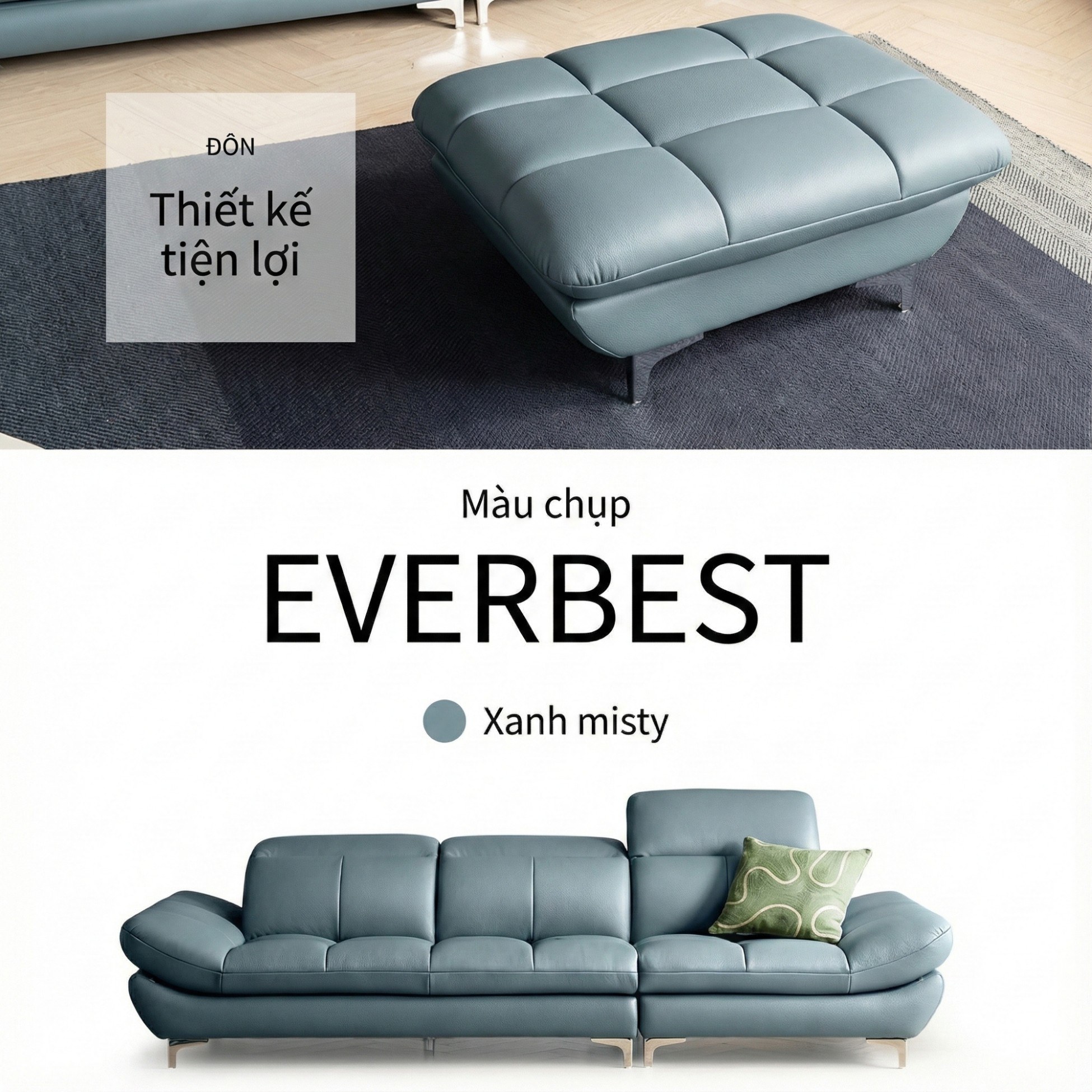 Sofa EVERBEST – Sofa Da Cao Cấp Tựa Đầu Chức Năng Hiện Đại